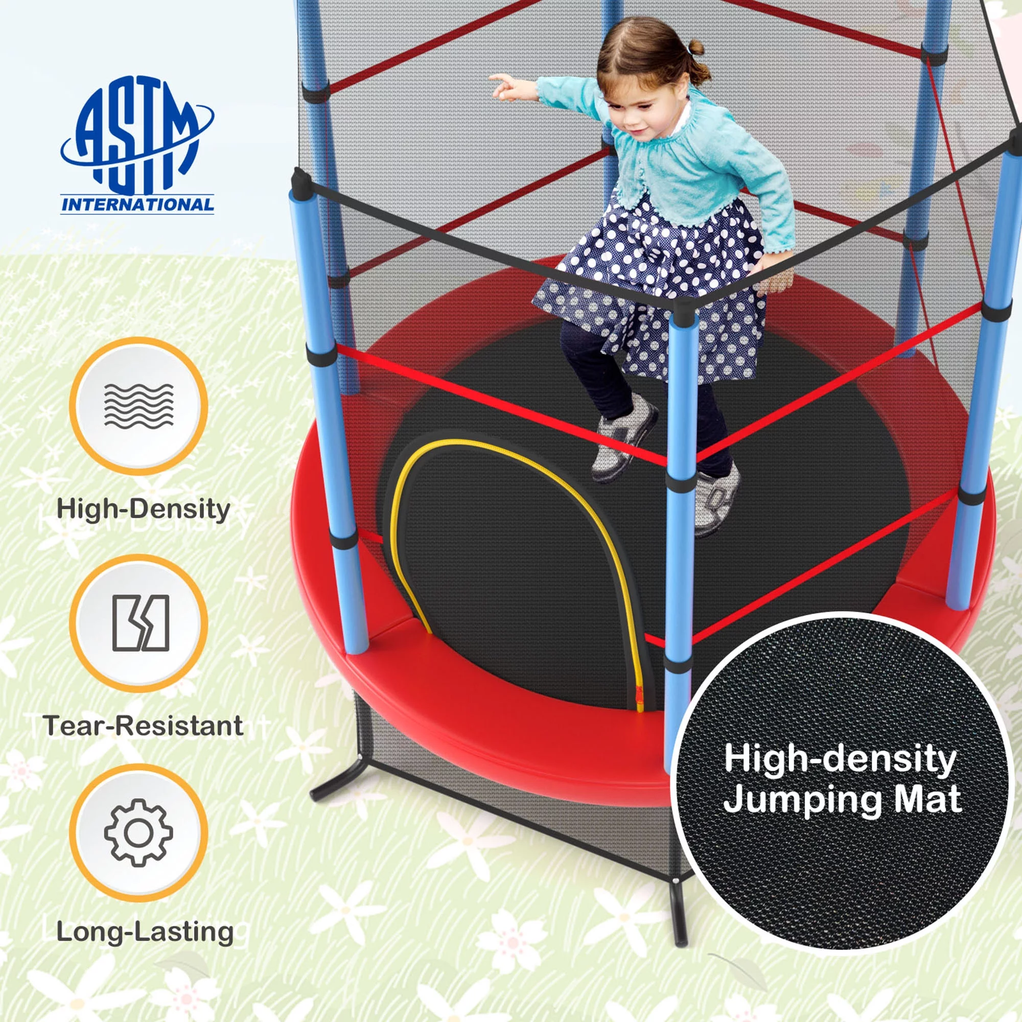 Gymax 55'' Recreational Trampoline for Kids Toddler Trampoline w/ Enclosure Net Navy - Womvr