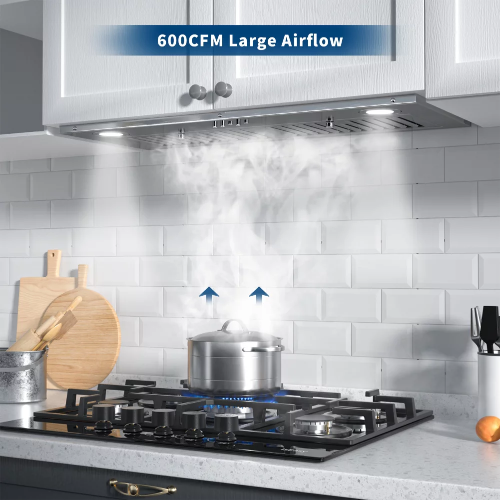 Range Hood 30 inch, IsEasy Wall Mount Vent Hood 500 CFM with Ducted Convertible Ductless Kitchen Hood in Stainless Steel, 3 Speed Exhaust Fan, LED Lights - Womvr