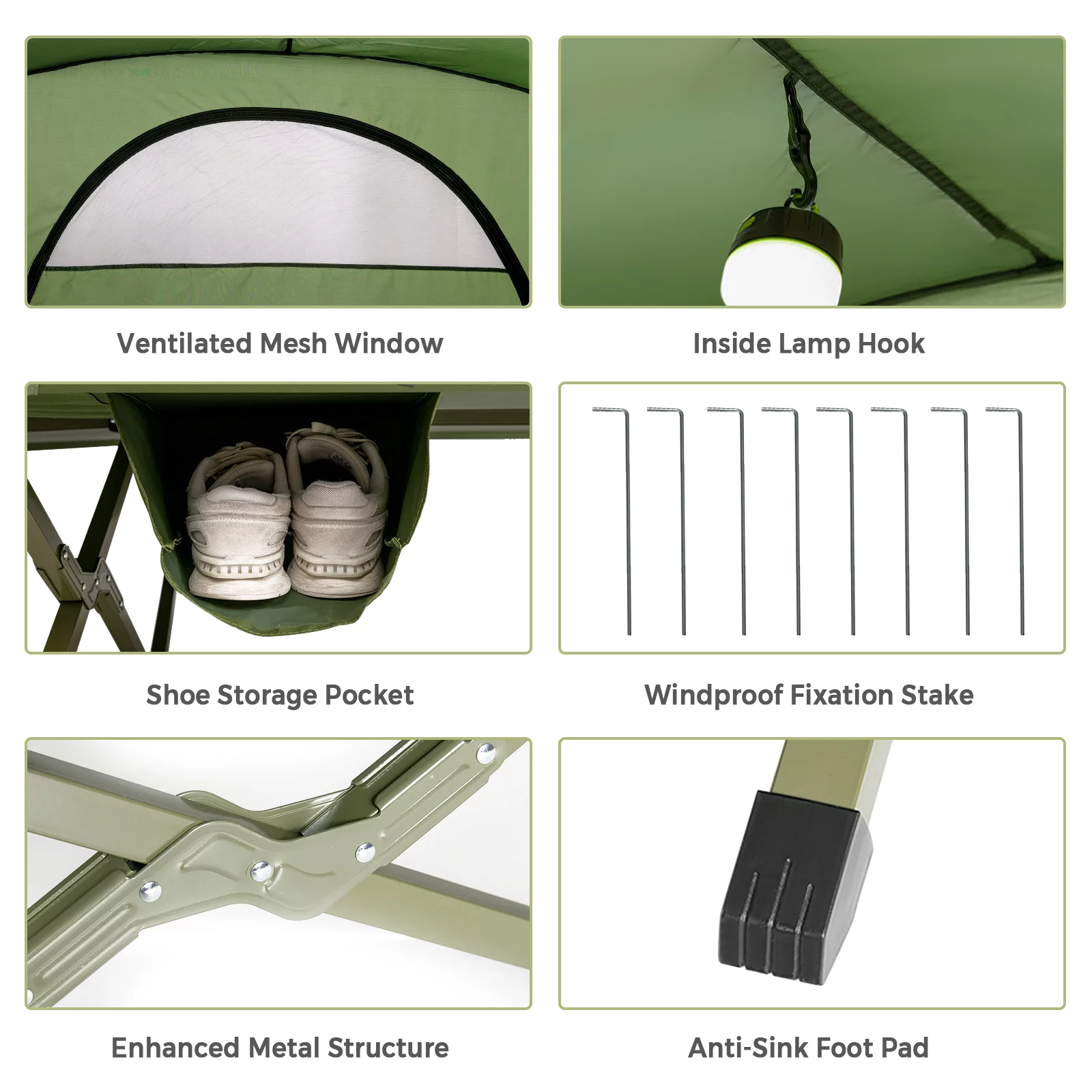 Patiojoy 2-Person Folding Camping Tent Cot Outdoor Elevated Tent w/External Cover Green - Womvr