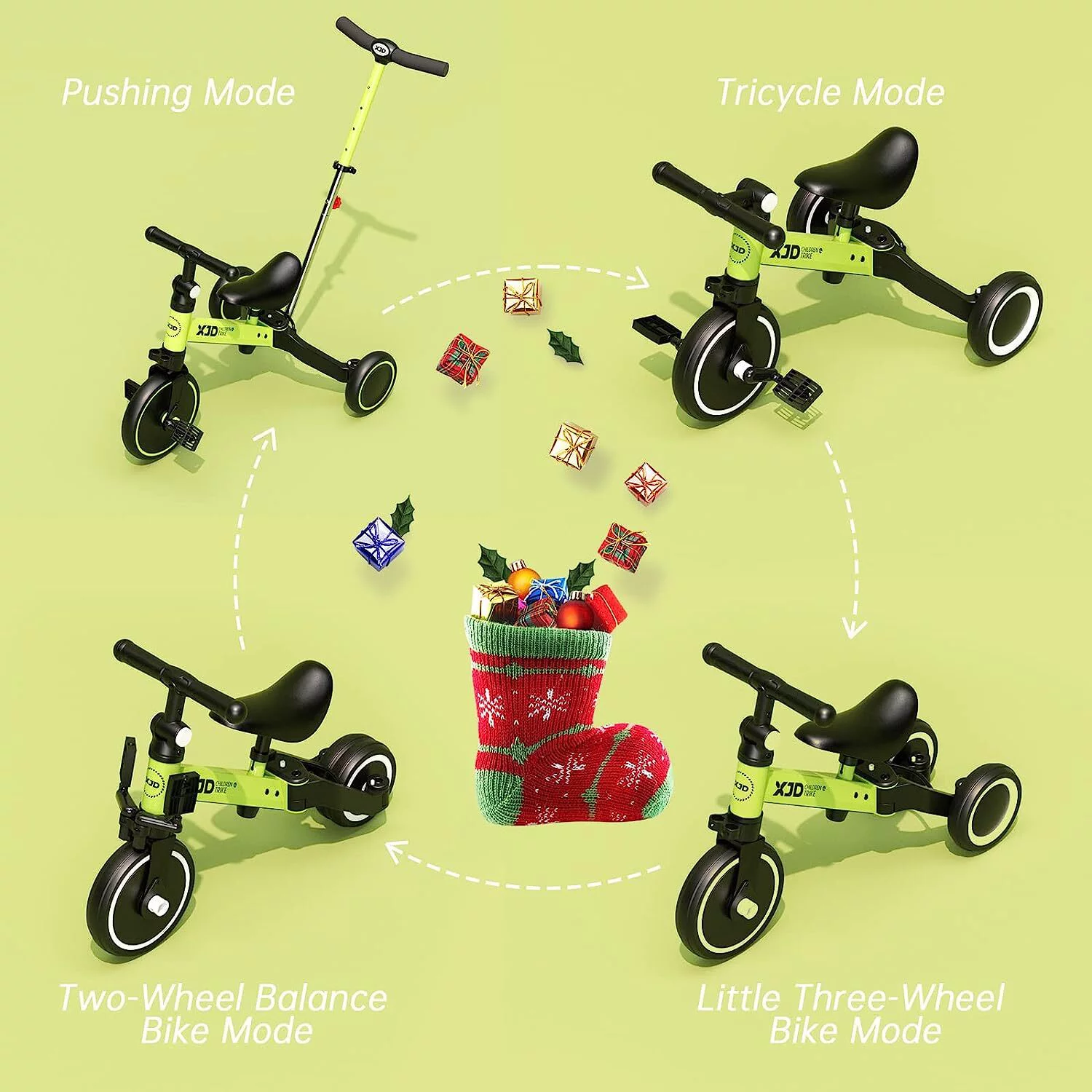 XJD 7 in 1 Toddler Tricycle with Push Handle,Toddler Bike for 1-3 Years Old Boy Girl, Toddler Push Tricycle, Baby Bike Balance Bike with Adjustable Seat Height and Removable Pedal - Womvr