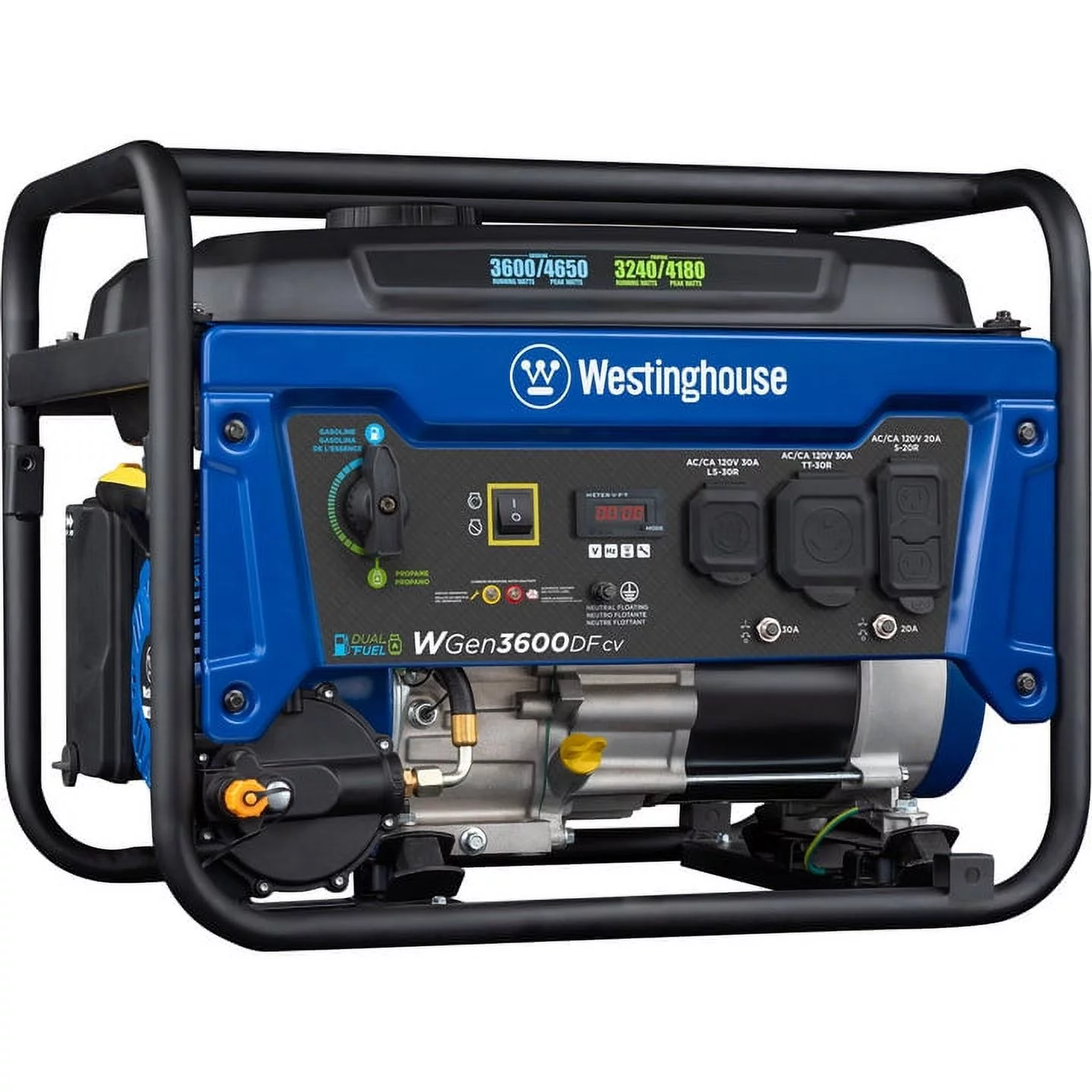 Westinghouse 4650 Peak Watt Dual Fuel Portable Generator with RV Outlet and CO Sensor - Womvr