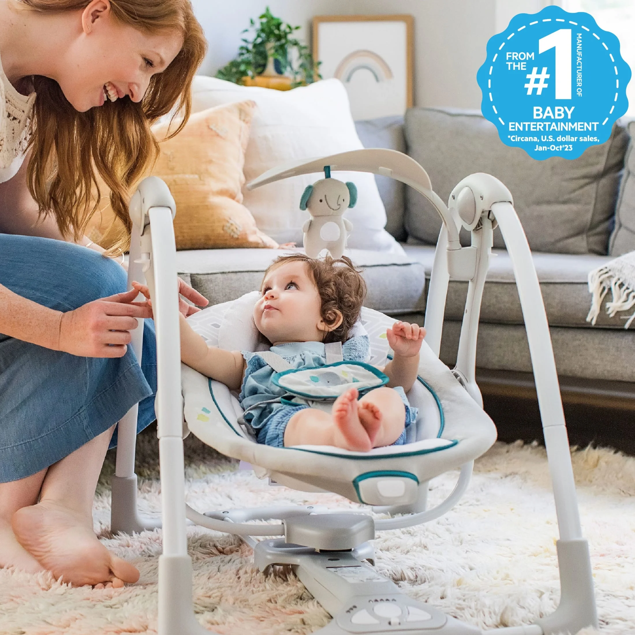 Ingenuity Convert Me 2-in-1 Portable Vibrating Baby Swing Nash, Infant, Gray - Womvr