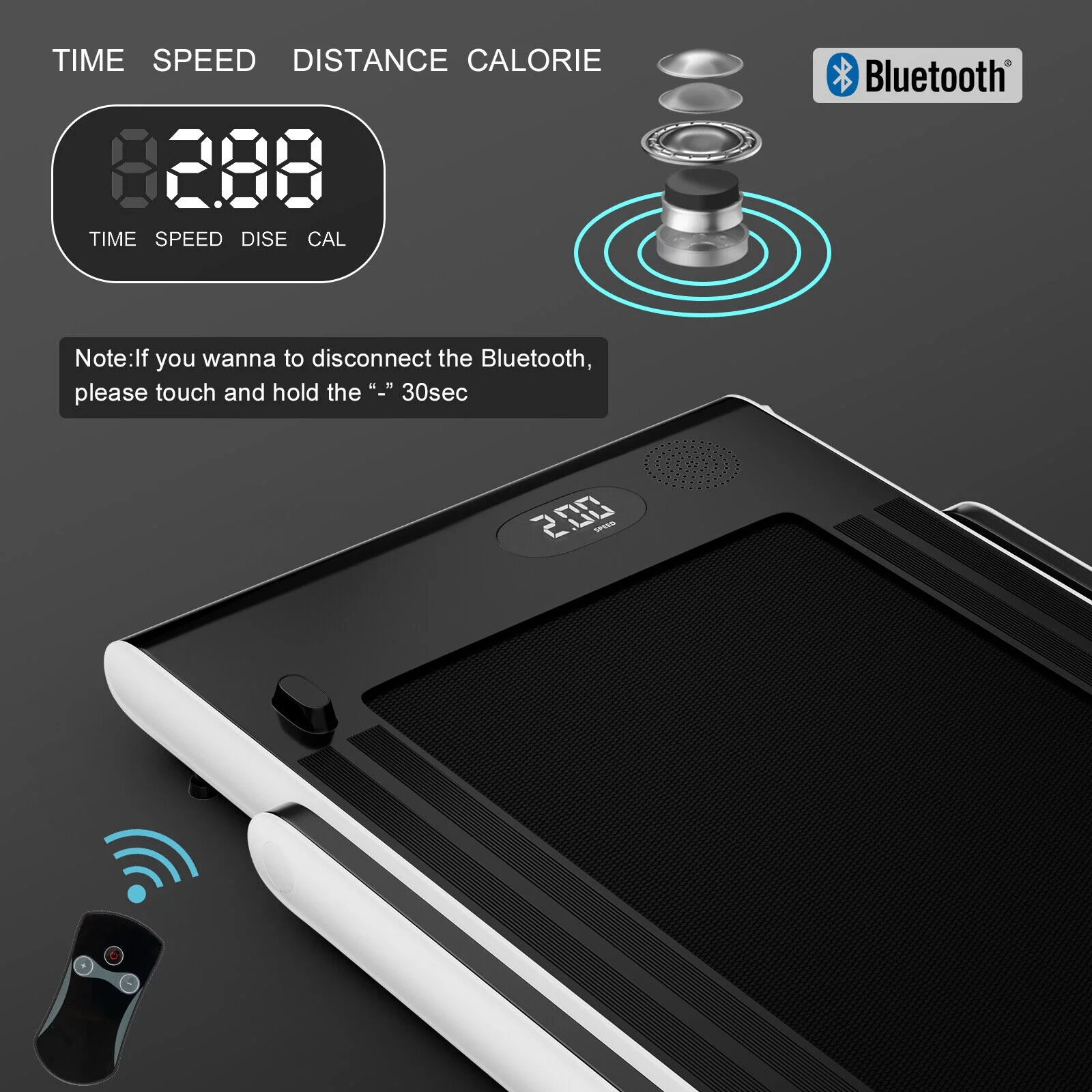 SuperFit Up To 7.5MPH 2.25HP 2 in 1 Single Display Screen Folding Treadmill Remote Control W/ APP Control Speaker Black - Womvr