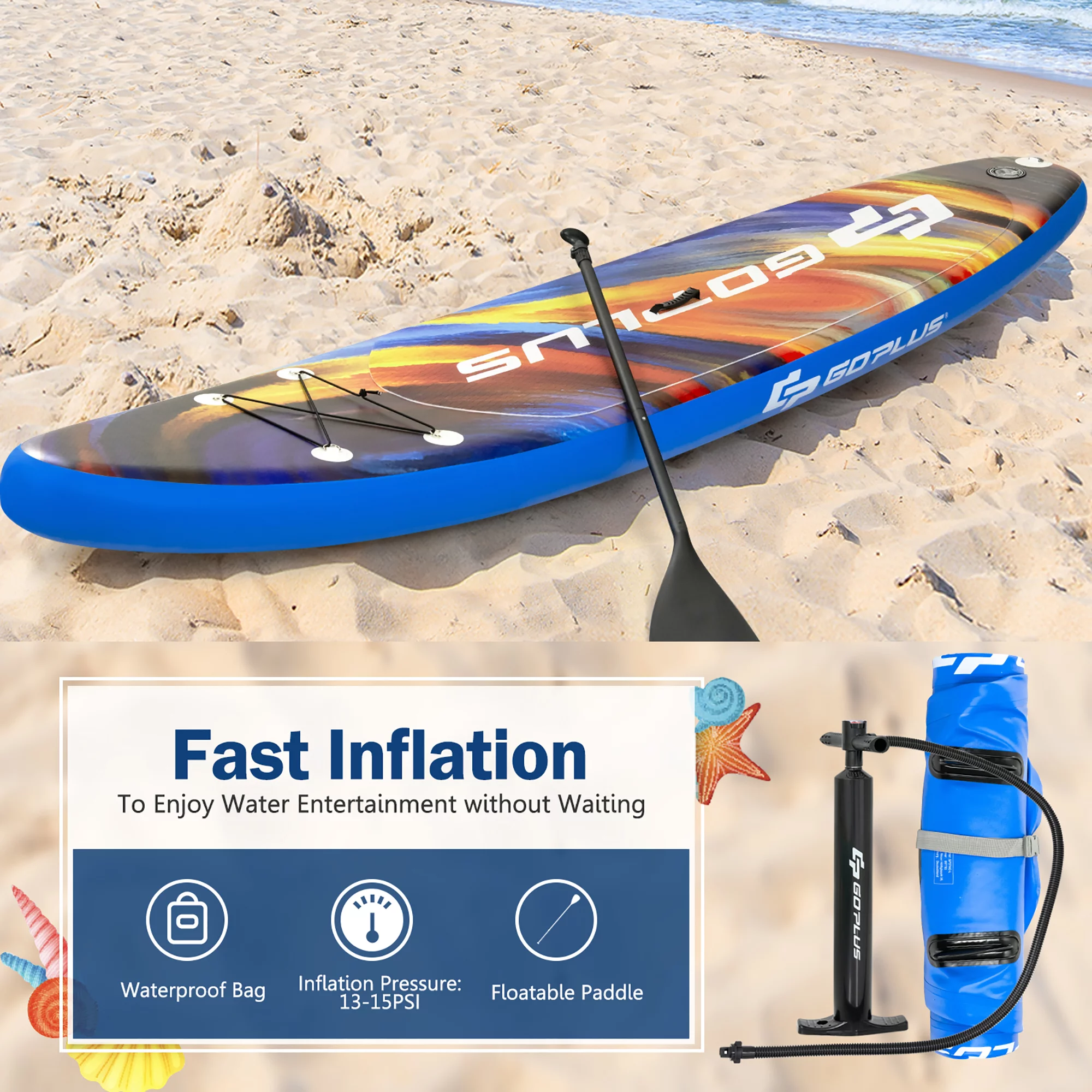 Goplus 11' Inflatable Stand Up Paddle Board SUP Surfboard with Pump Aluminum Paddle - Womvr