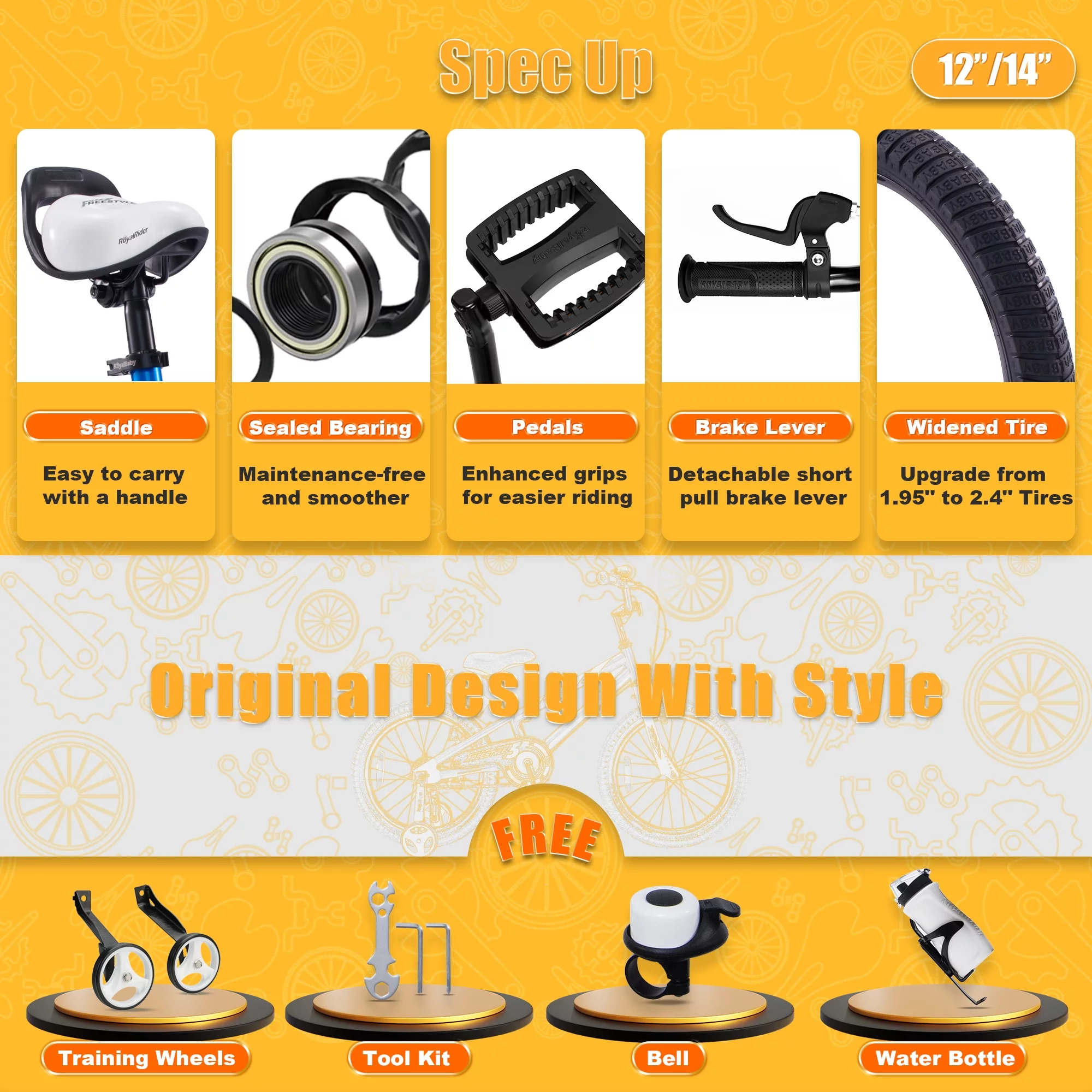 Royalbaby Freestyle Kids Bike 12 14 16 18 20 Inch Bicycle for Boys Girls Ages 3-12 Years, Multiple Color Options - Womvr