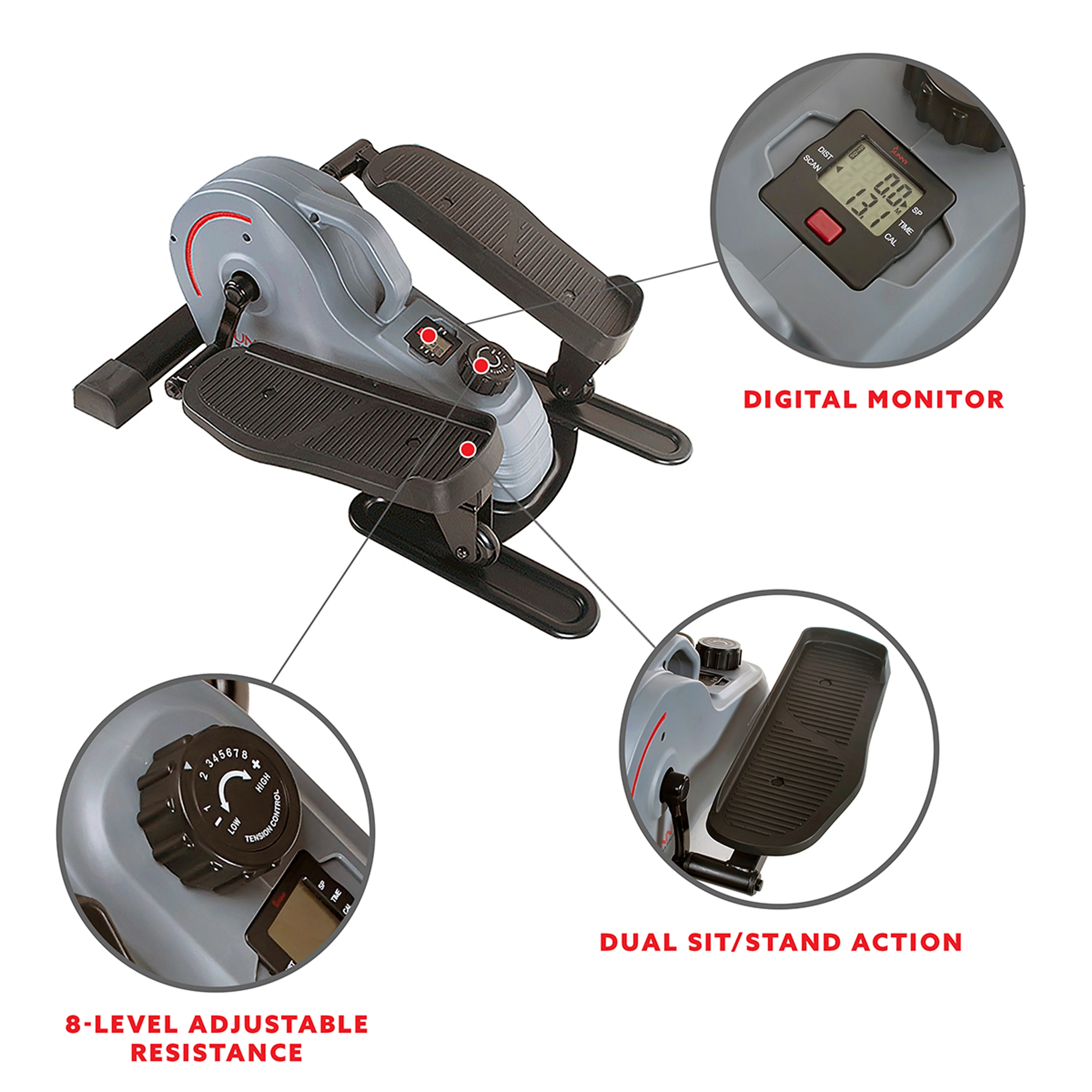Sunny Health & Fitness Compact Magnetic Standing Elliptical Machine w/ Handlebars - Portable Workout Stepper for Home, SF-E3988 - Womvr