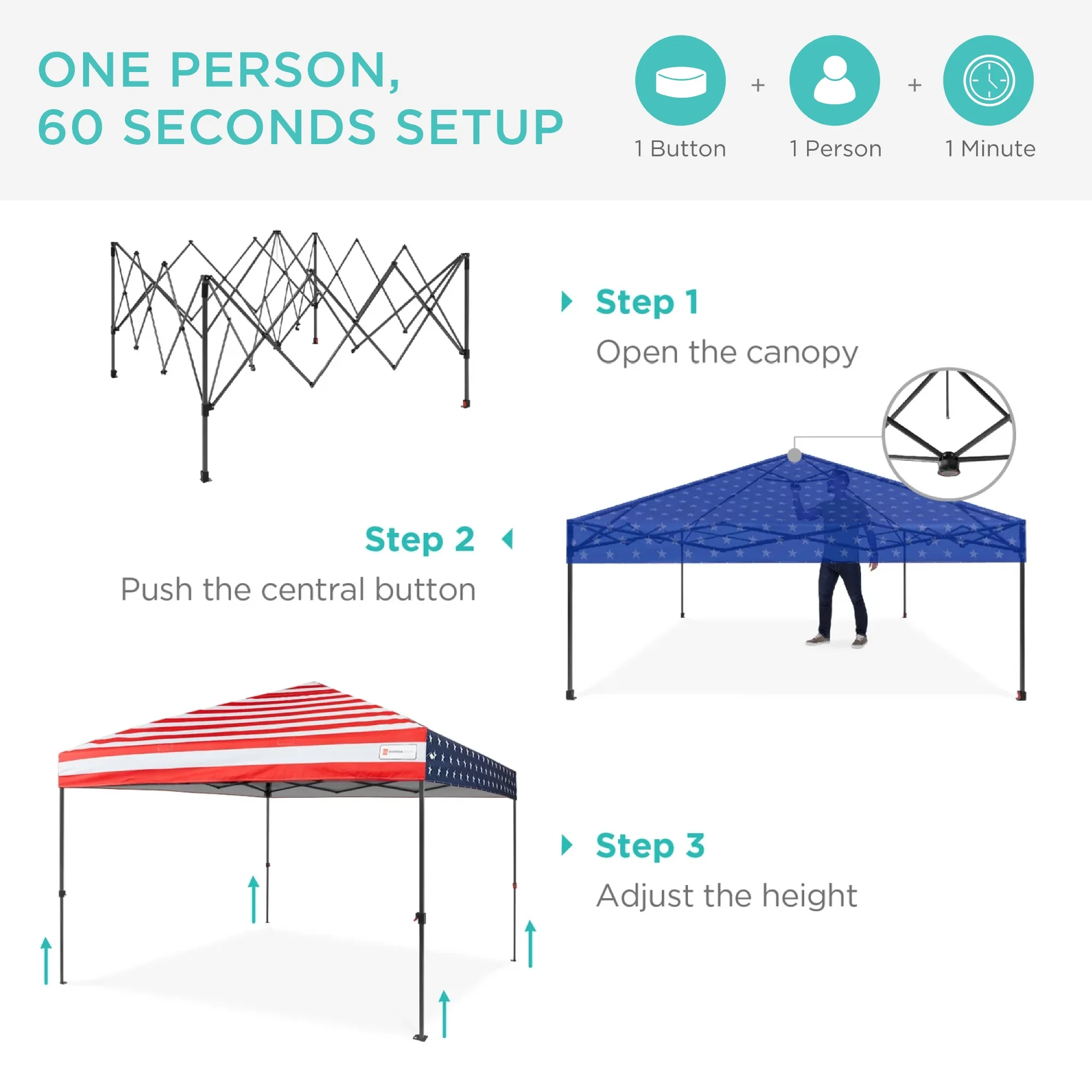 Best Choice Products 10x10ft Easy Setup Pop Up Canopy w/ 1-Button Setup, Wheeled Case, 4 Weight Bags - Cerulean - Womvr