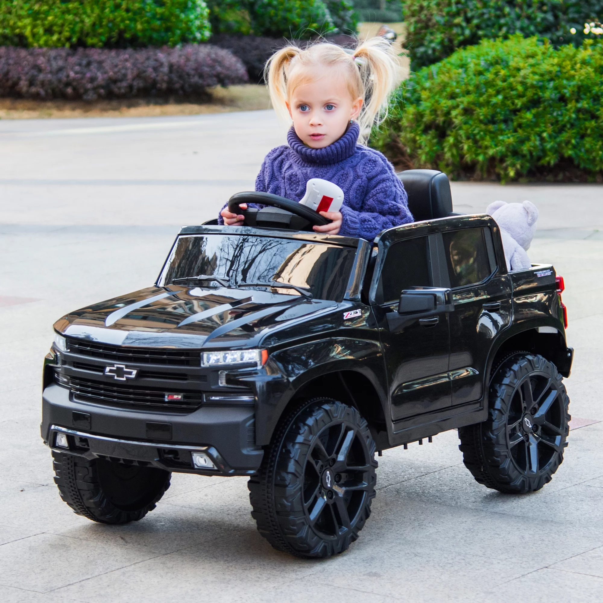 Chevrolet Silverado 12V Powered Ride on Cars for Kids, Remote Control, LED Light, MP3 Player, Electric Ride on Toys Truck for Boys Girls Gifts, White - Womvr