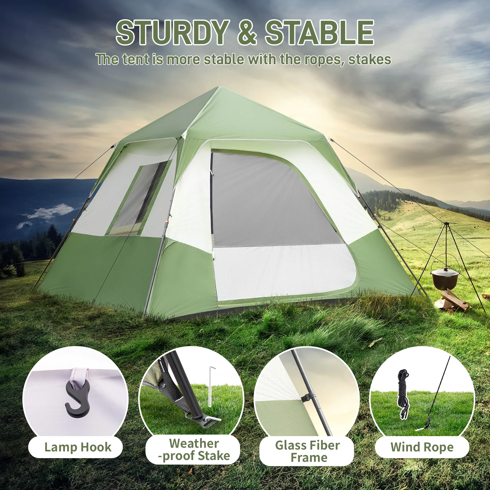 Zimtown Family Camping Tents 10 People Three Rooms Polyester Cloth Fiberglass Poles Dark Gray - Womvr