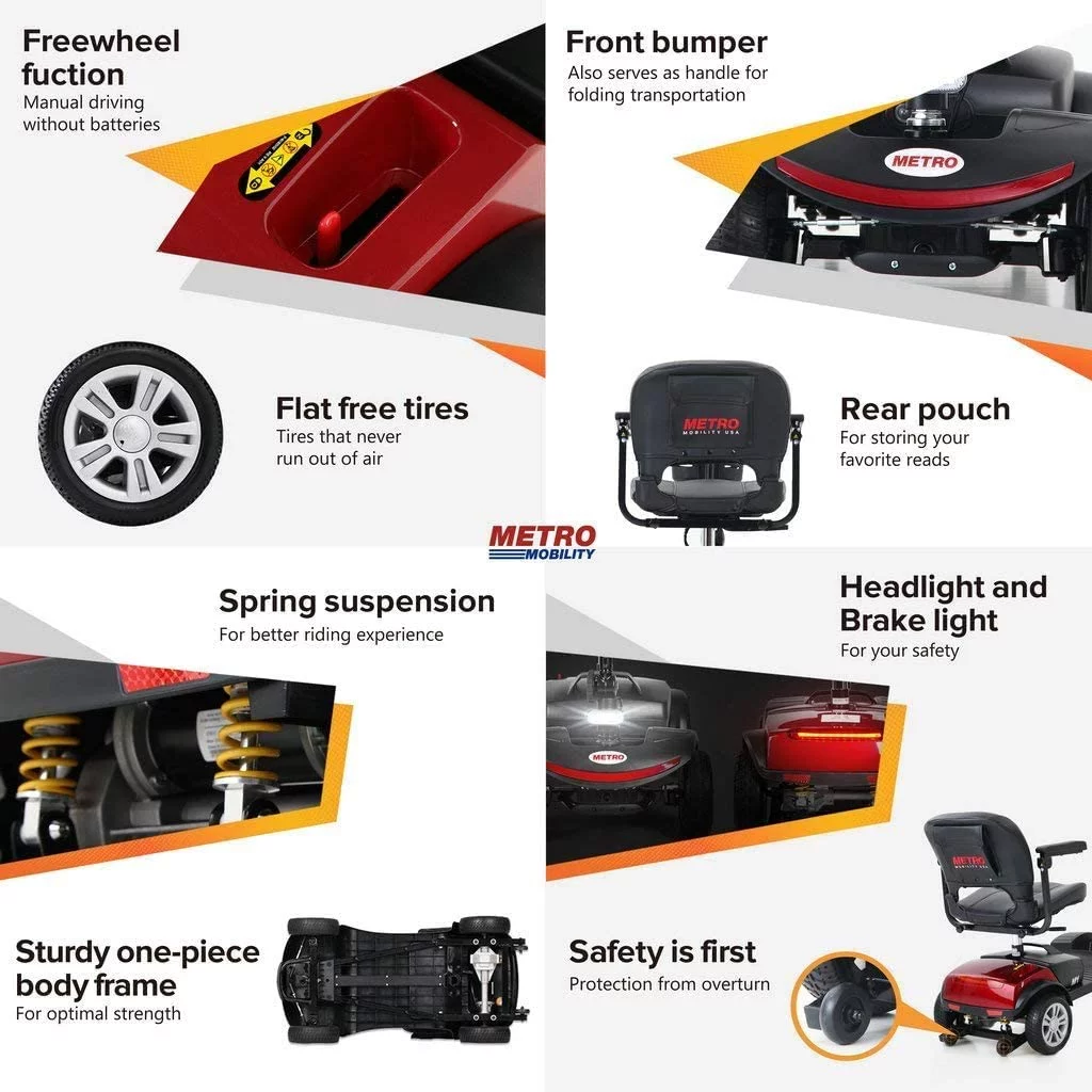 Metro Mobility Elderly Scooter Folding Scooter 4 Wheel Scooter Red - Womvr
