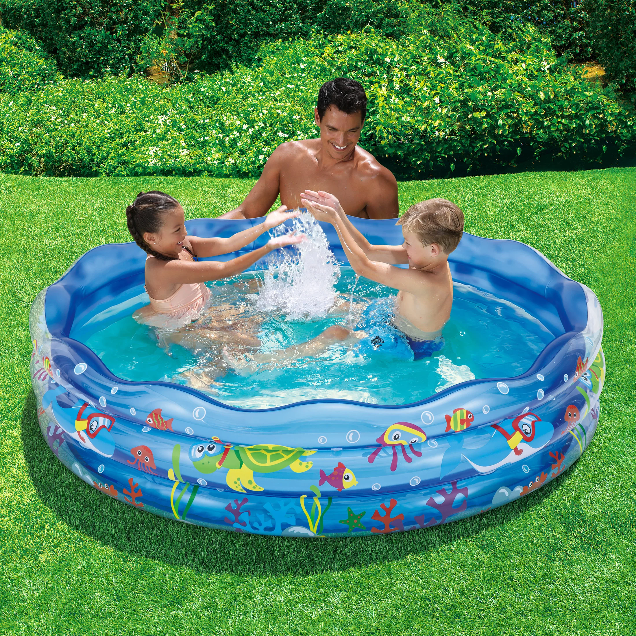 Bluescape Blue Sea Life 3-Ring Inflatable Splash Play Pool for Kids, Age 2 & up, Unisex - Womvr