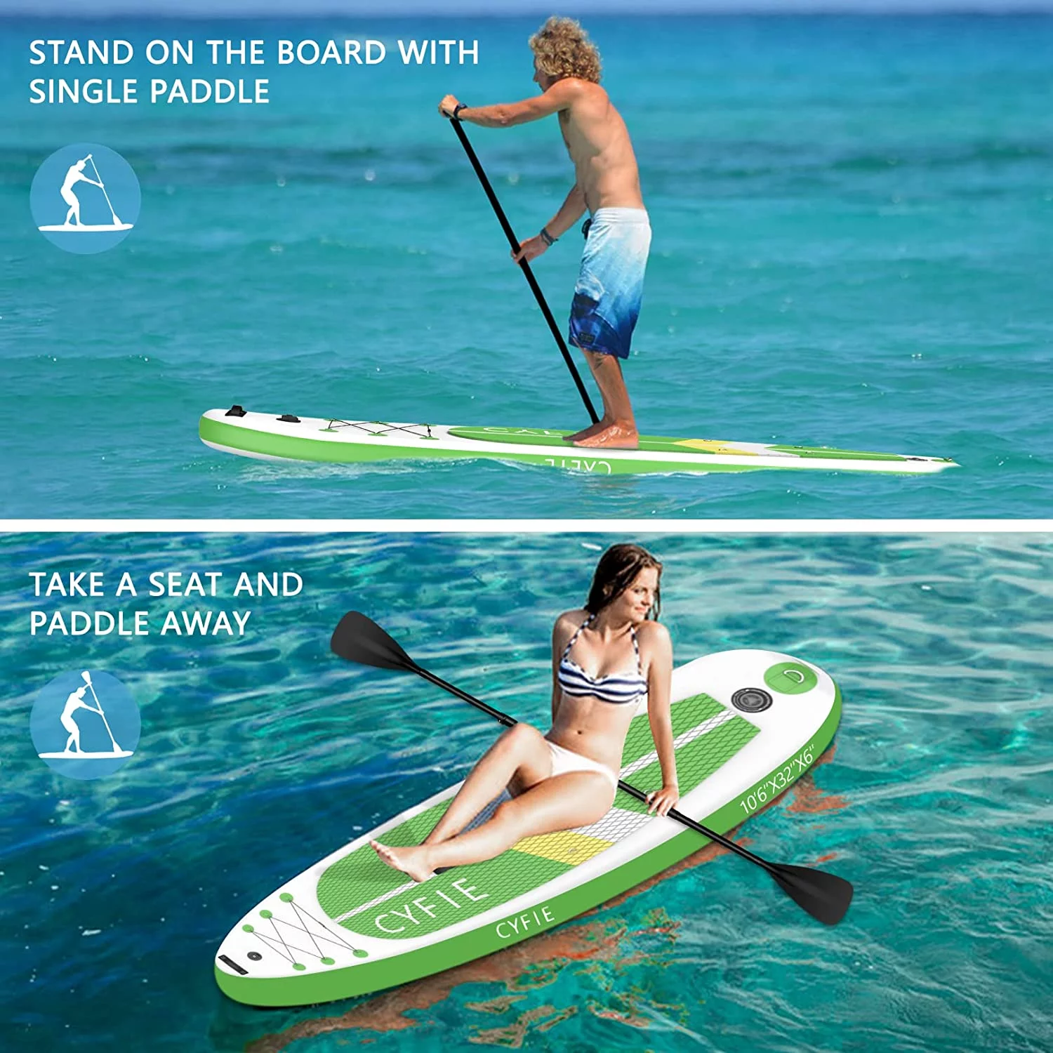 Paddle Board for Adult, Inflatable Surfboard Fishing Standup Cyfie Paddle Board 10.6 ft - Womvr