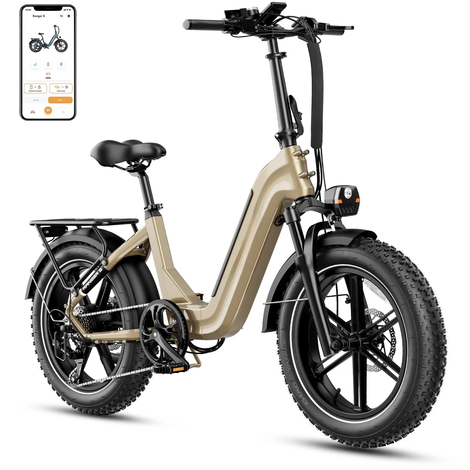 Yoloway Ranger S Folding Electric Bike, Foldable Electric Bicycle with 48V 14.4AH Removable Battery, 20