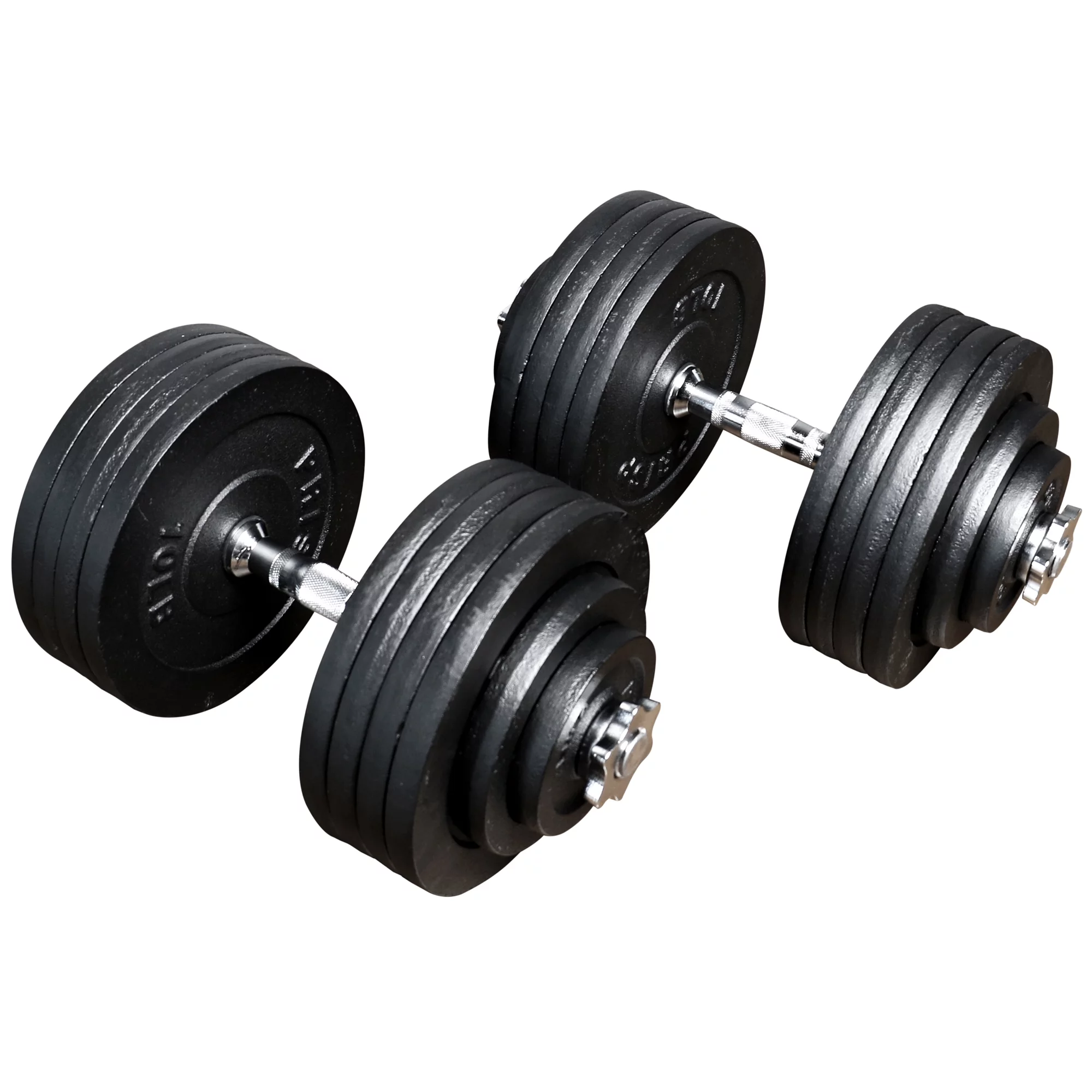 PRISP Adjustable Weight Dumbbells Set - Includes 2 Bars, Cast Iron Plates and Threaded Collars - Womvr