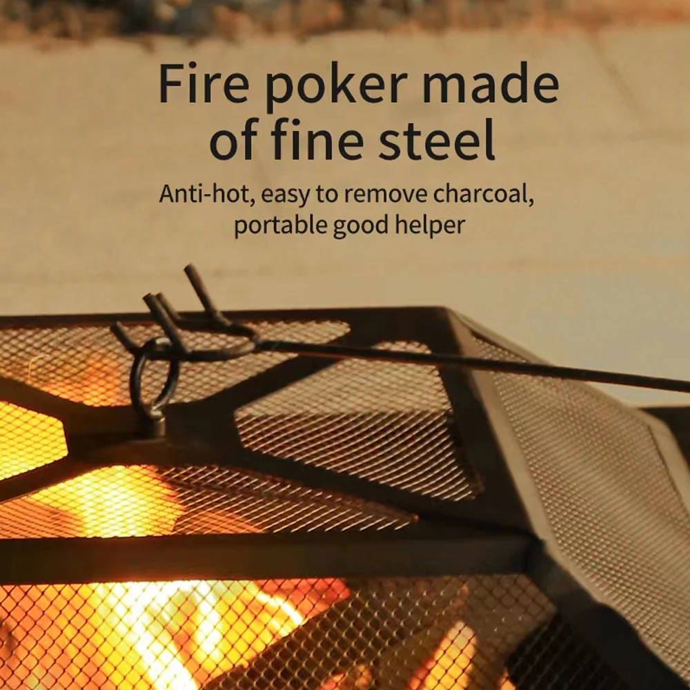 Multifunctional Fire Pit Table, Metal Fire Pit for Outside Stone Pattern, Wood Burning Outdoor Fireplace with Screen Lid/Poker for Backyard Patio Garden, 32