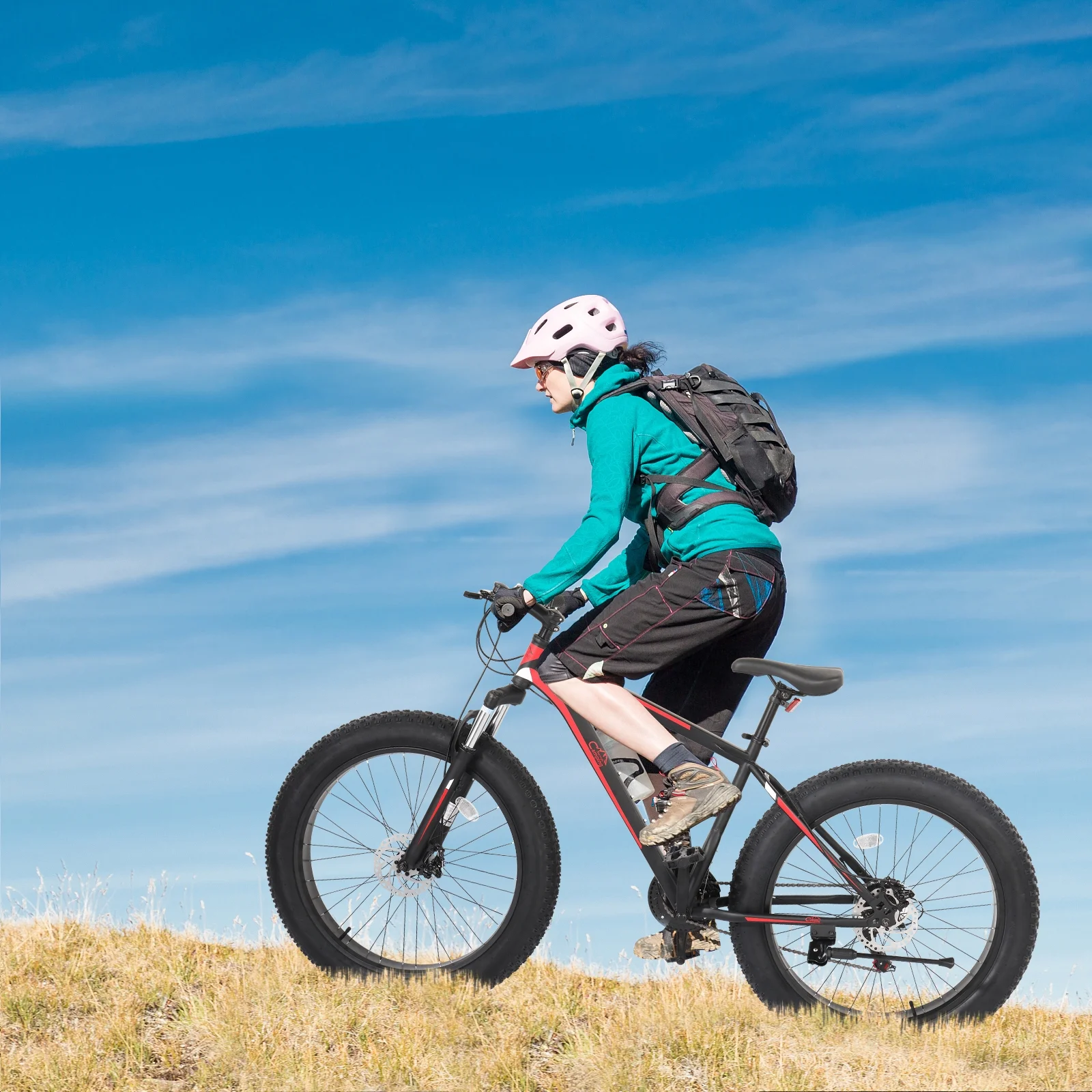 Ktaxon 26in Fat Tire Mountain Bike, 21 Speeds Shimano Drivetrain, High Carbon Steel, Red Black - Womvr