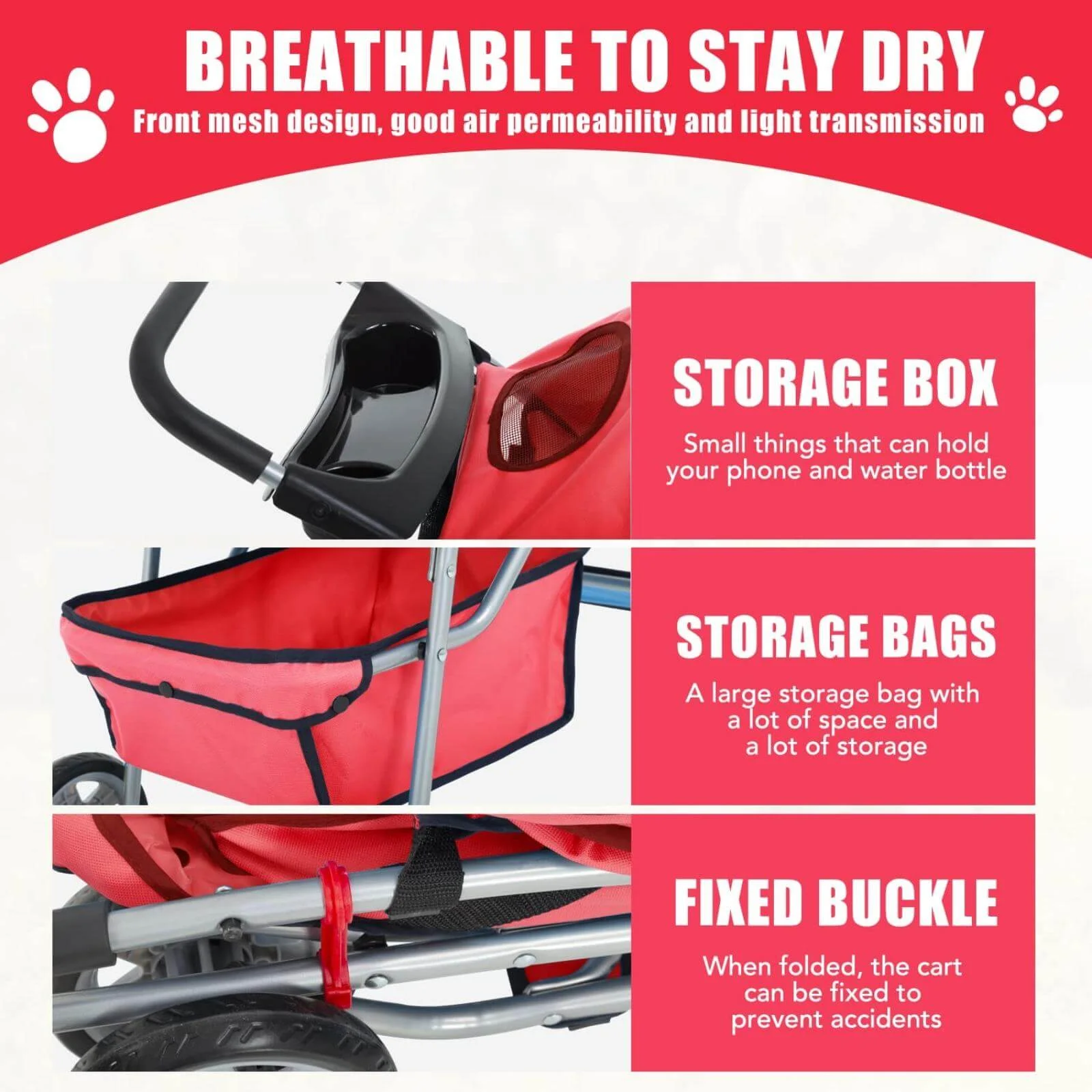 4 Wheels Pet Stroller Foldable Dog Stroller Cat Stroller with Storage Basket & Removable Liner, Travel Lite Foldable Carrier Strolling Cart for Dogs Cats, Black - Womvr