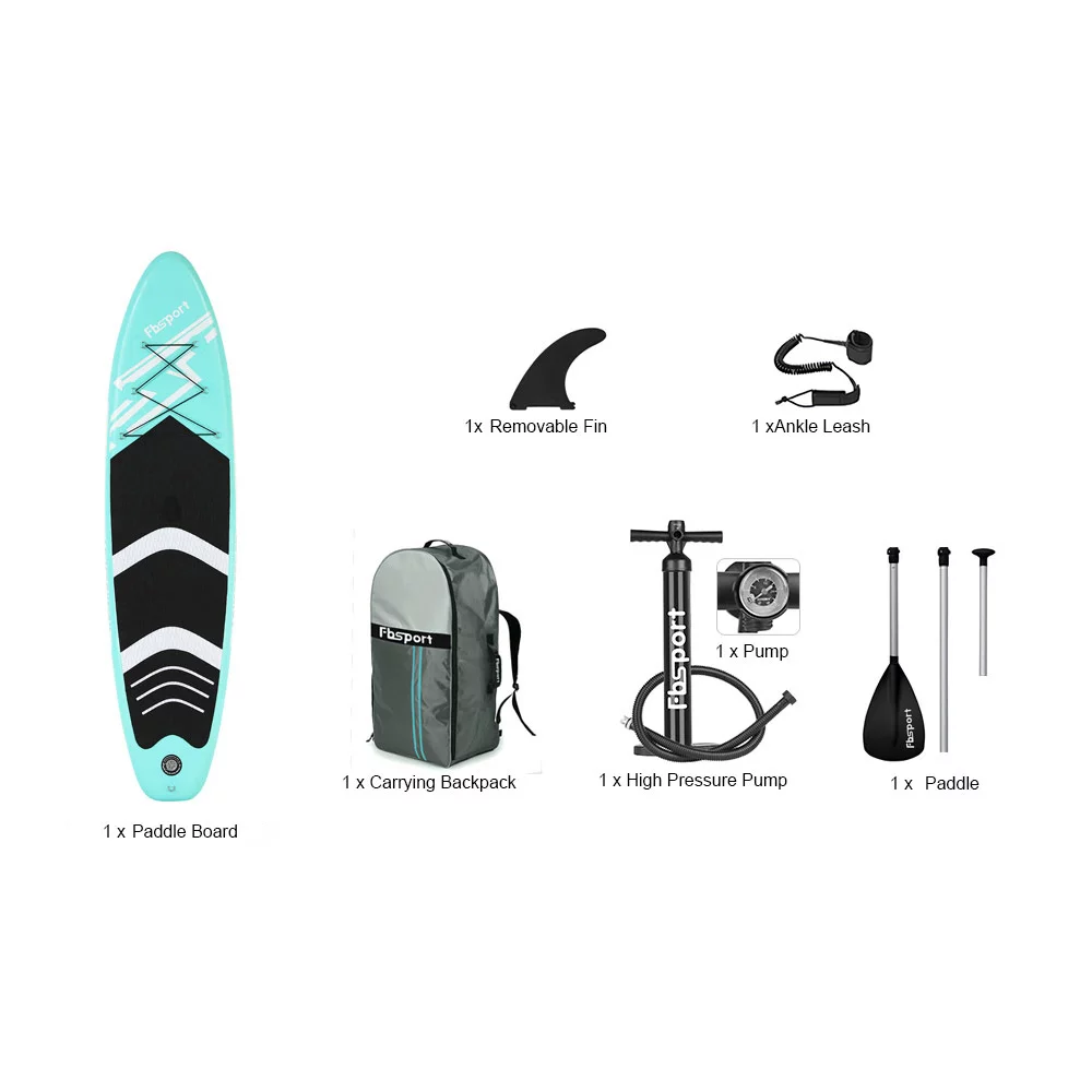 Fbsport 11ft Inflatable Paddle Board SUP, 6'' Thick W/Paddling Fins Pump & Accessories Pack, Green - Womvr