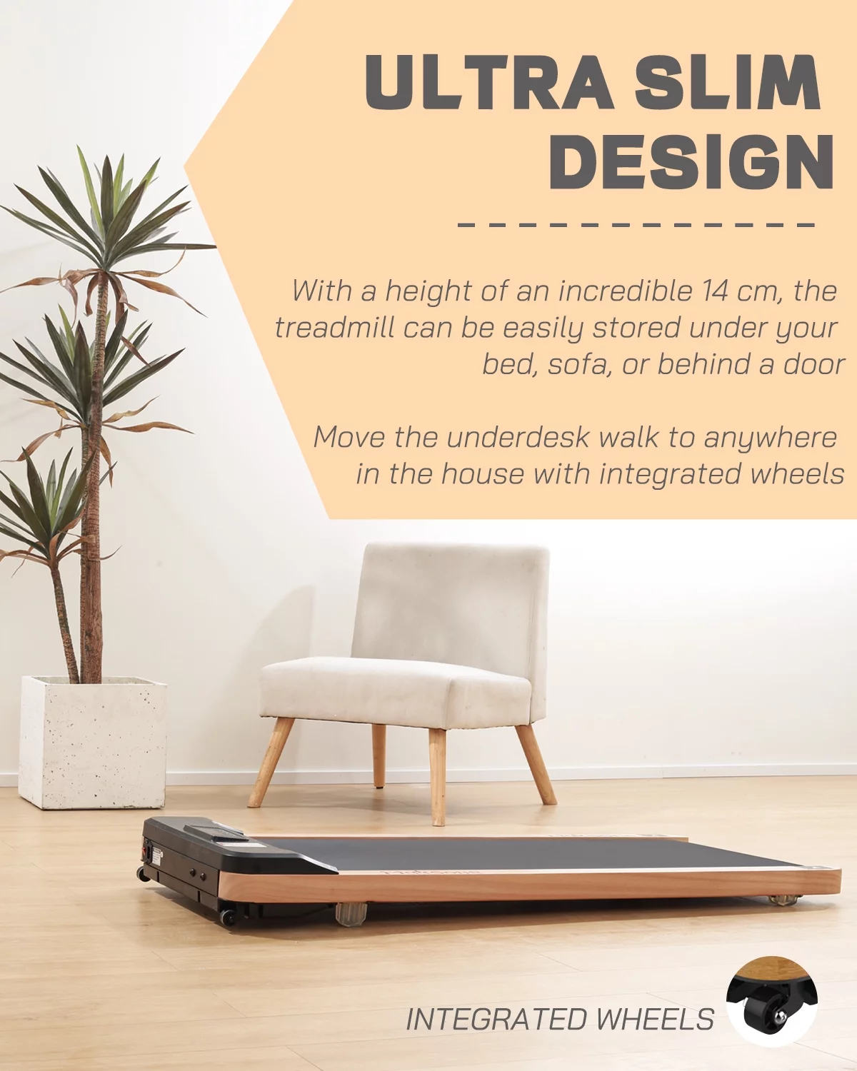 Maksone 2.25HP Installation-Free Under Desk Natural Wood Treadmill with Remote Control - Womvr