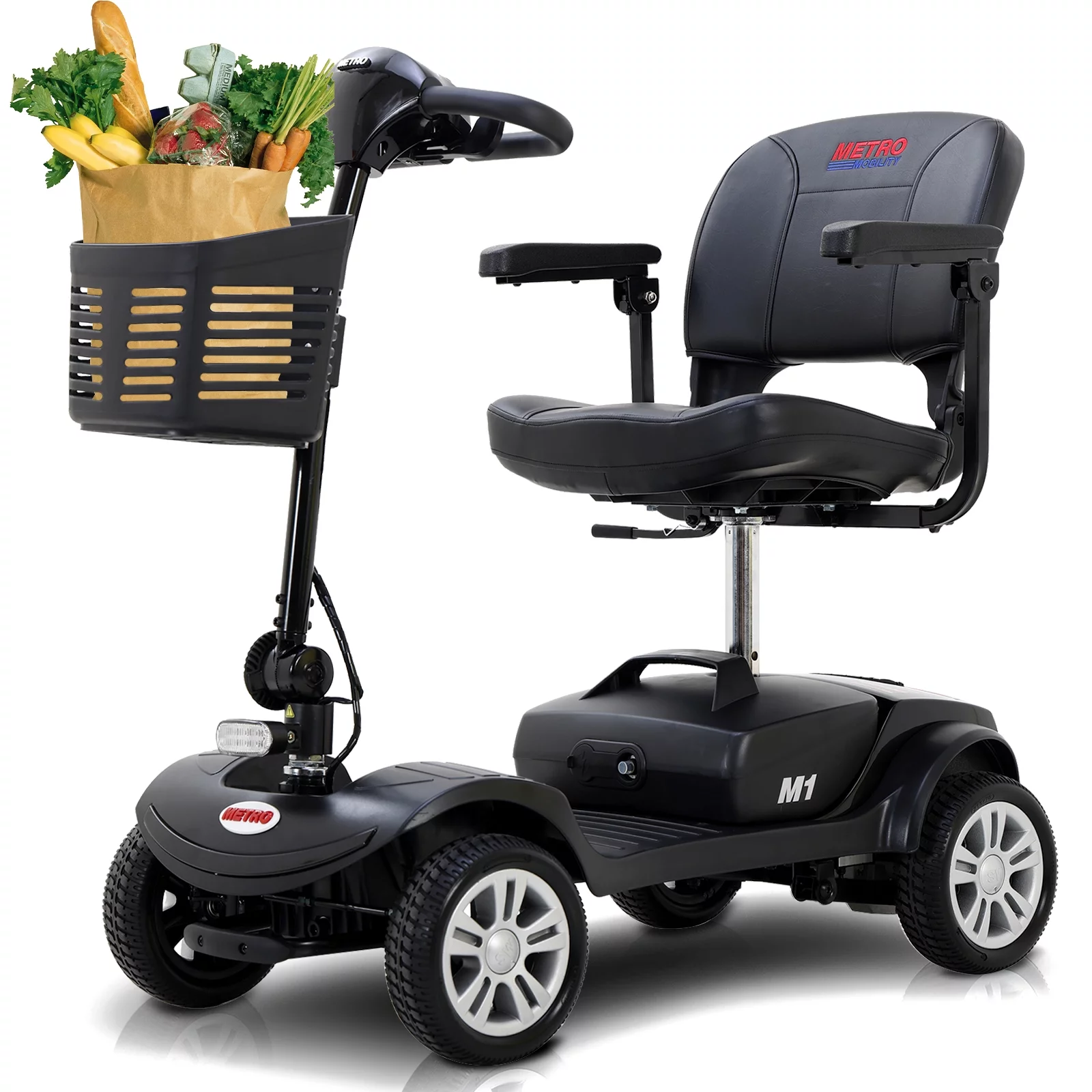 Electric Mobility Scooter for Adults and Seniors - 300 lbs Max Weight, 4-Wheel Powered Mobility Scooters Wheelchair Device for Travel, Elderly (with Head Light-White) - Womvr