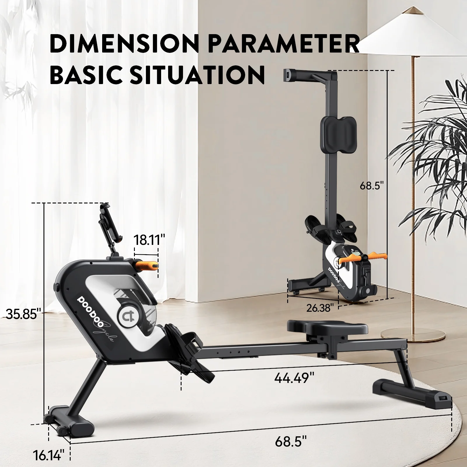 Pooboo Row Machine Magnetic Rowing Machine Indoor Foldable Rower with 8 Level Adjustable Quiet Magnetic Resistance, Ergonomic Seat & LCD Monitor Cardio Exercise Training Max Weight 350 lbs - Womvr