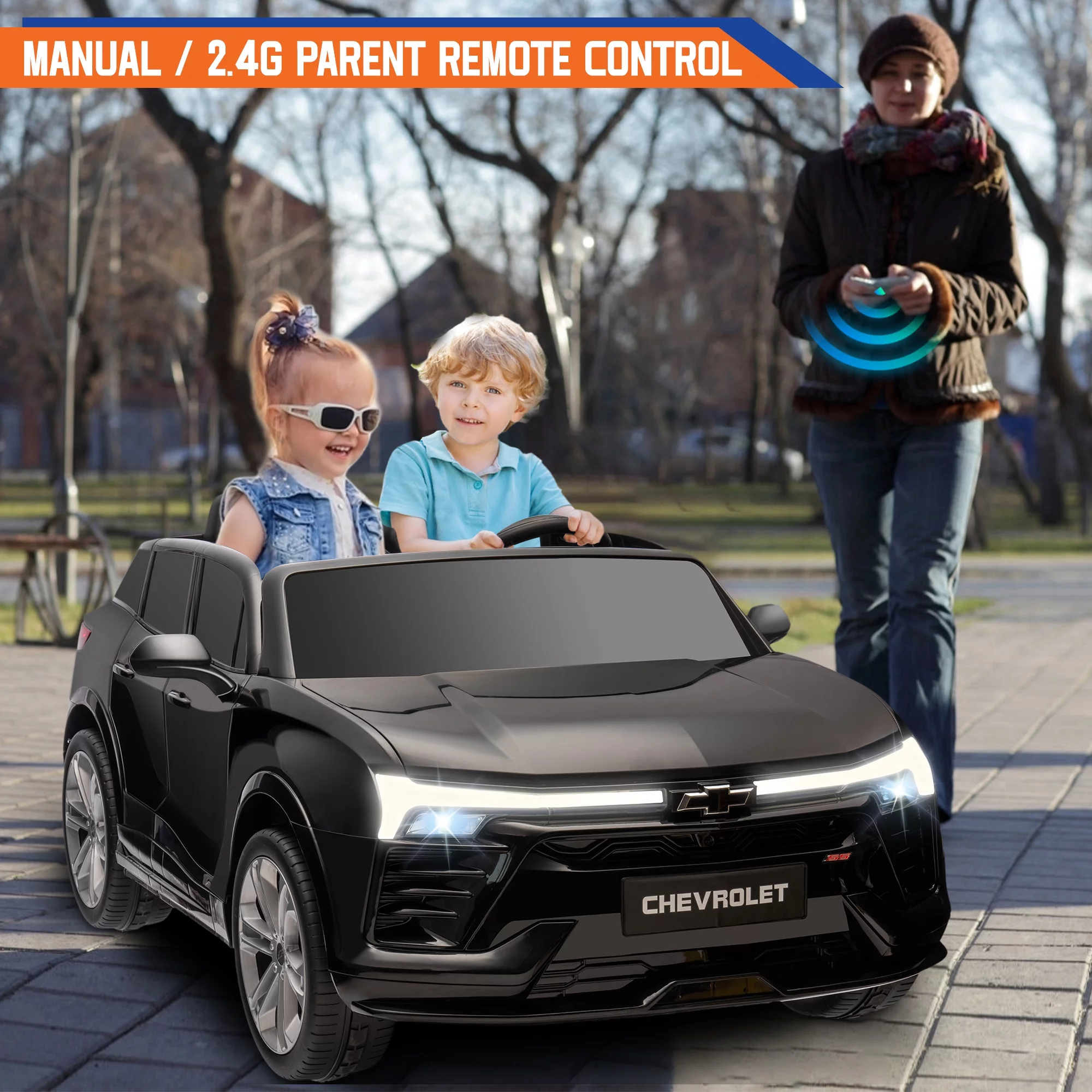 24V Kids Ride on Car, Licensed Chevrolet Blazer EV SS 2 Seater Ride on Toy Truck with Remote, Electric Cars for Kids Boys Girls, LED Lights,MP3 Music, Bluetooth Black - Womvr