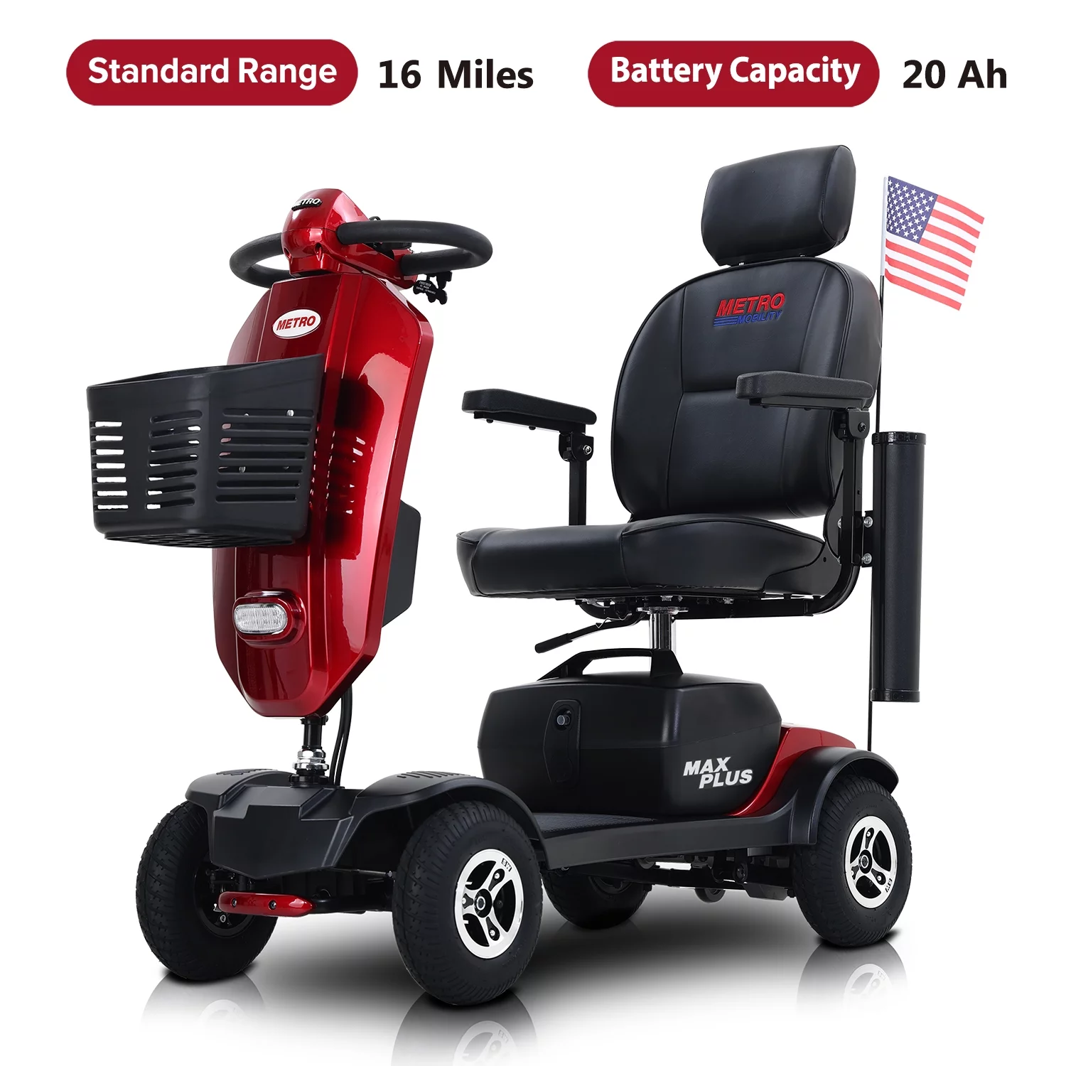 Holaki Max Plus Powered Mobility Scooters For Adults Mobility Scooters For 300 lbs Foldable Handicap Mobility Scooter, Red - Womvr