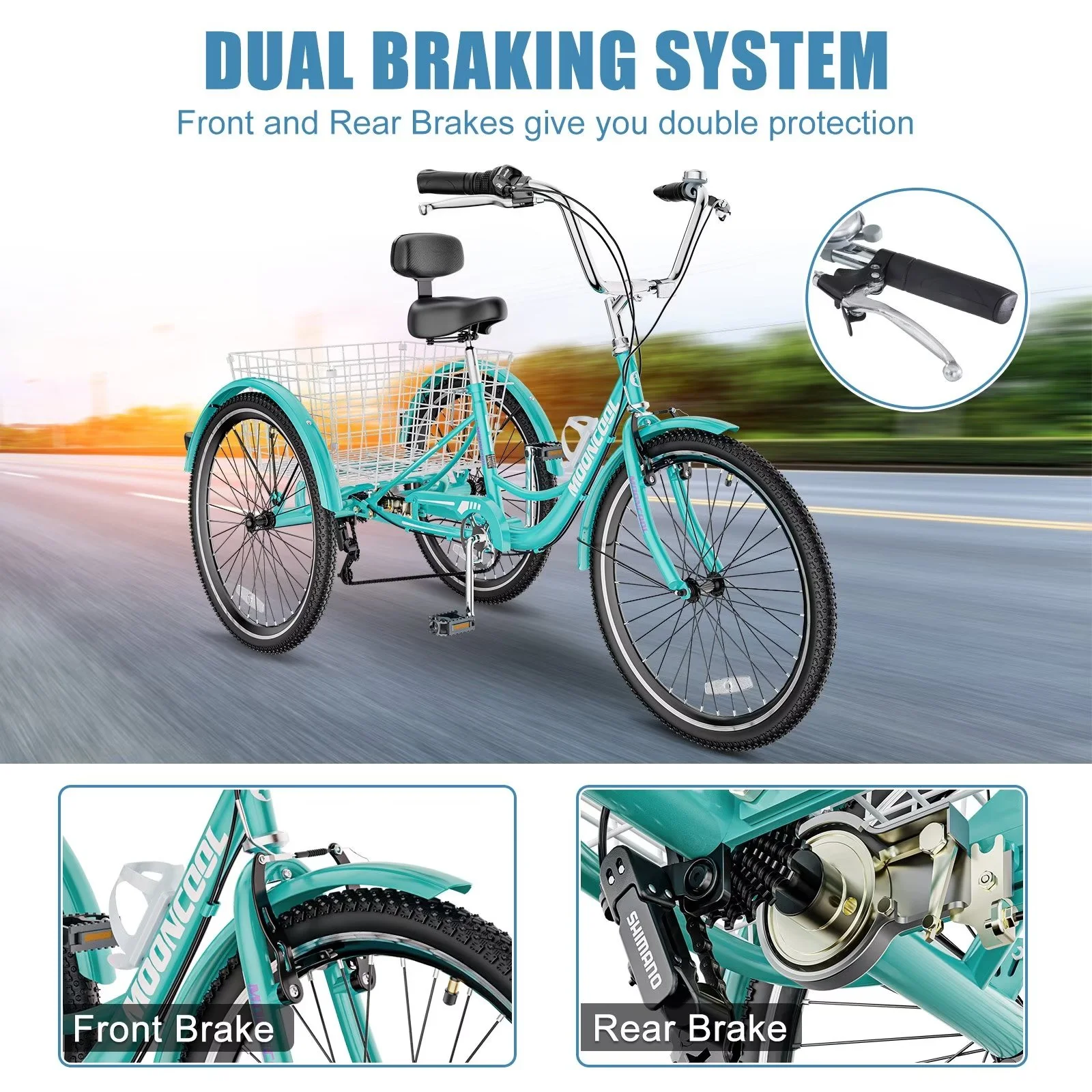 MOPHOTO Adult Tricycle 20/24/26 inch 3 Wheel Bicycle,3 Wheel Bikes for Adults,7 Speed Low Stepover Frame Tricycle with Basket/Bell,3 Wheel Bicycle for Seniors,Women,Men - Womvr