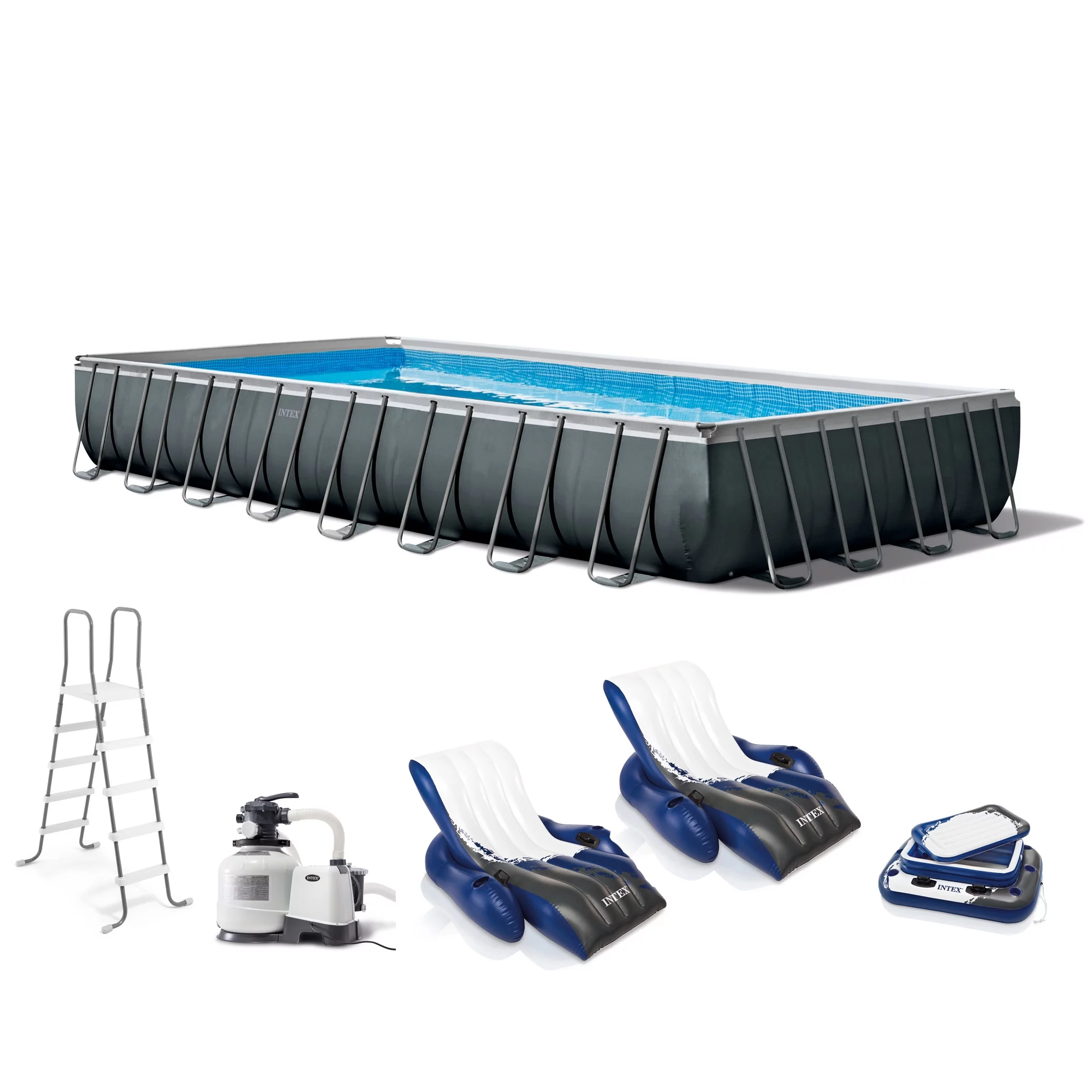 INTEX 32ft x 16ft x 52in Ultra XTR Rectangular Pool, Floats (x 2), & Cooler - Womvr