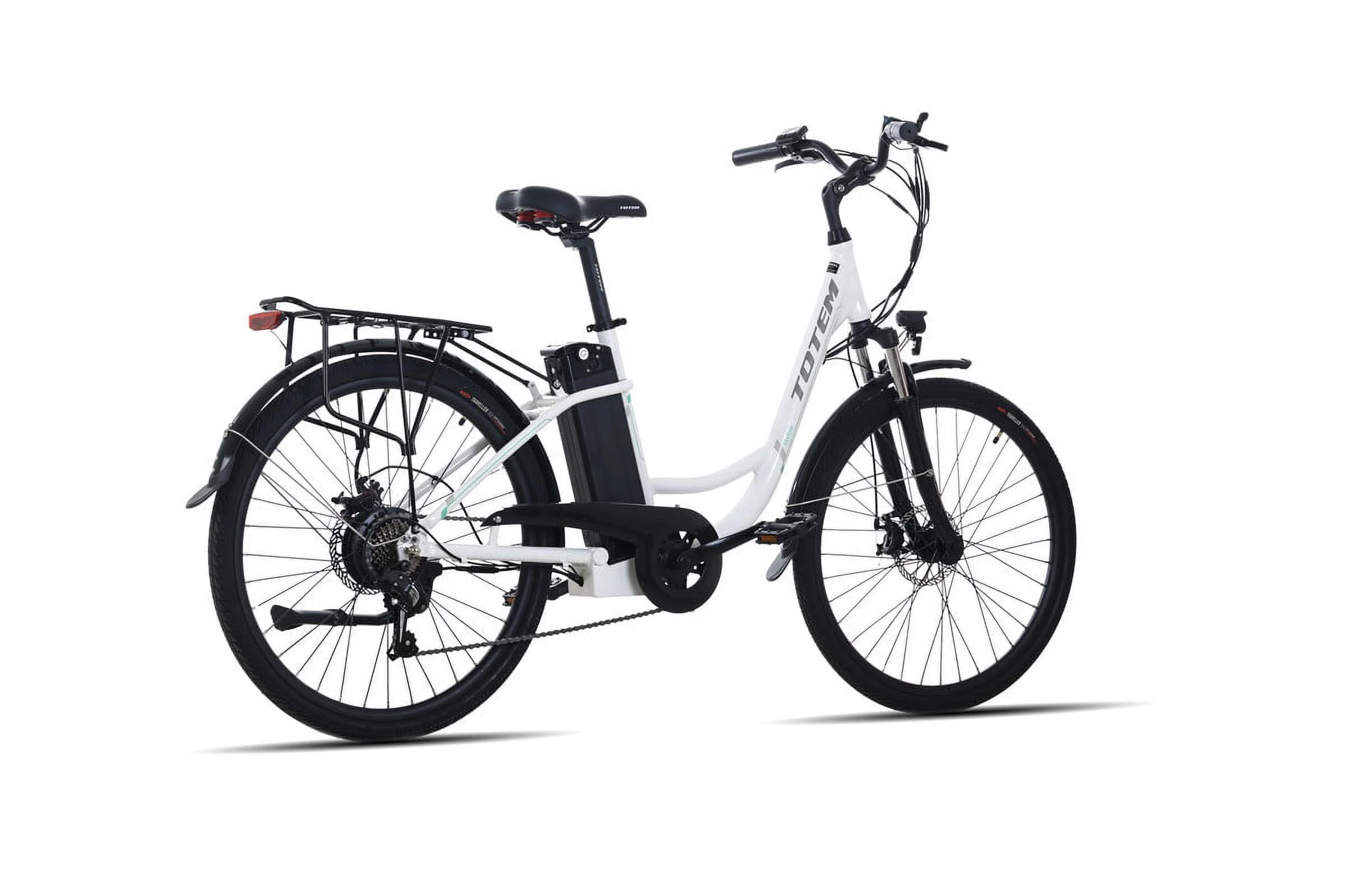 Totem Skyline Electric Bike for Adults, 26” Ebike 350W Powerful Motor, 36V 10.4Ah Removable Battery Electric Cruiser Bike, Shimano 7-SPEED Gears, Electric City Commuter Bike, White - Womvr