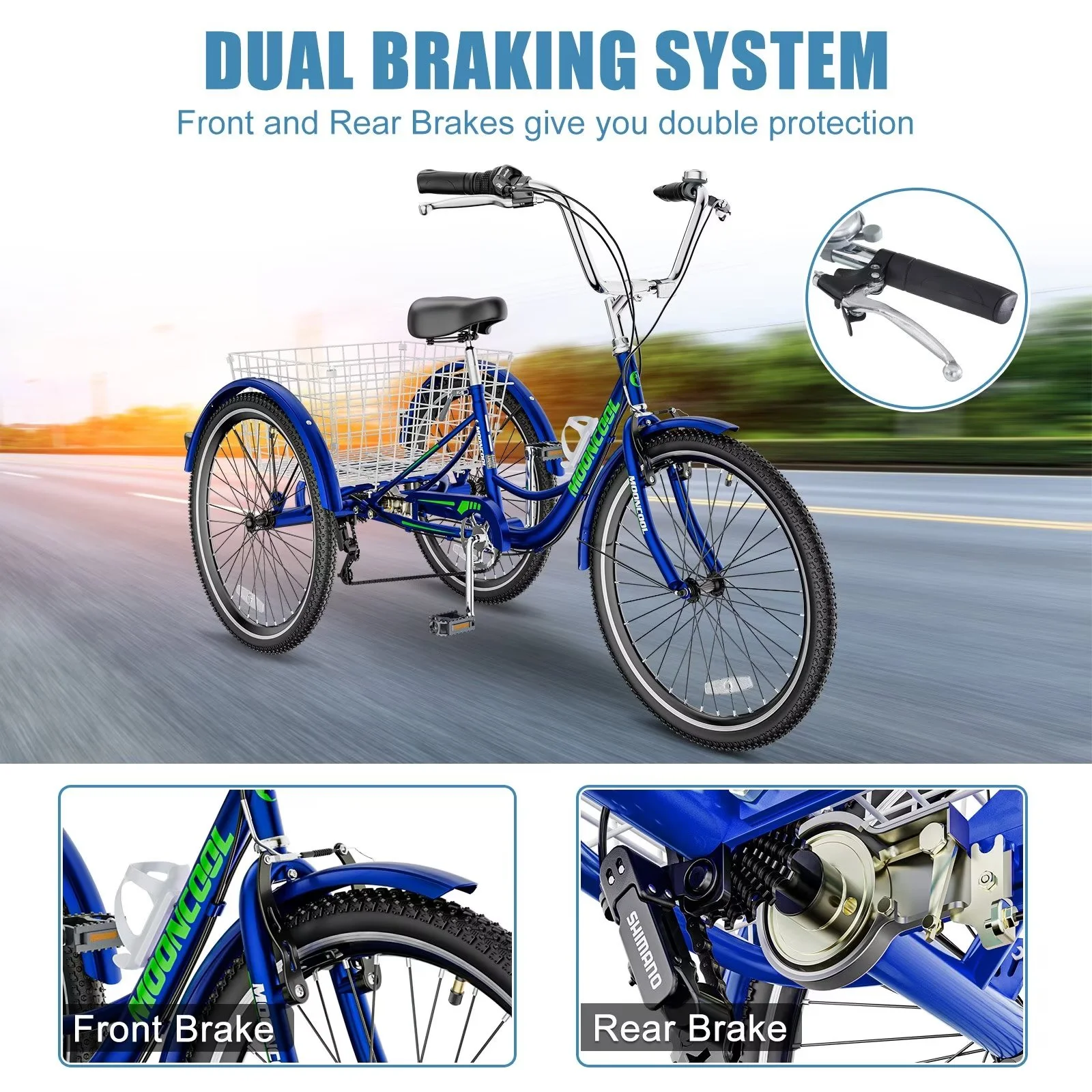 MOPHOTO Adult Tricycle 20/24/26 inch 3 Wheel Bicycle,3 Wheel Bikes for Adults,7 Speed Low Stepover Frame Tricycle with Basket/Bell,3 Wheel Bicycle for Seniors,Women,Men - Womvr