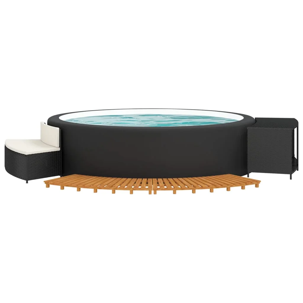vidaXL Spa Surround Black Poly Rattan and Solid Wood Acacia - Womvr