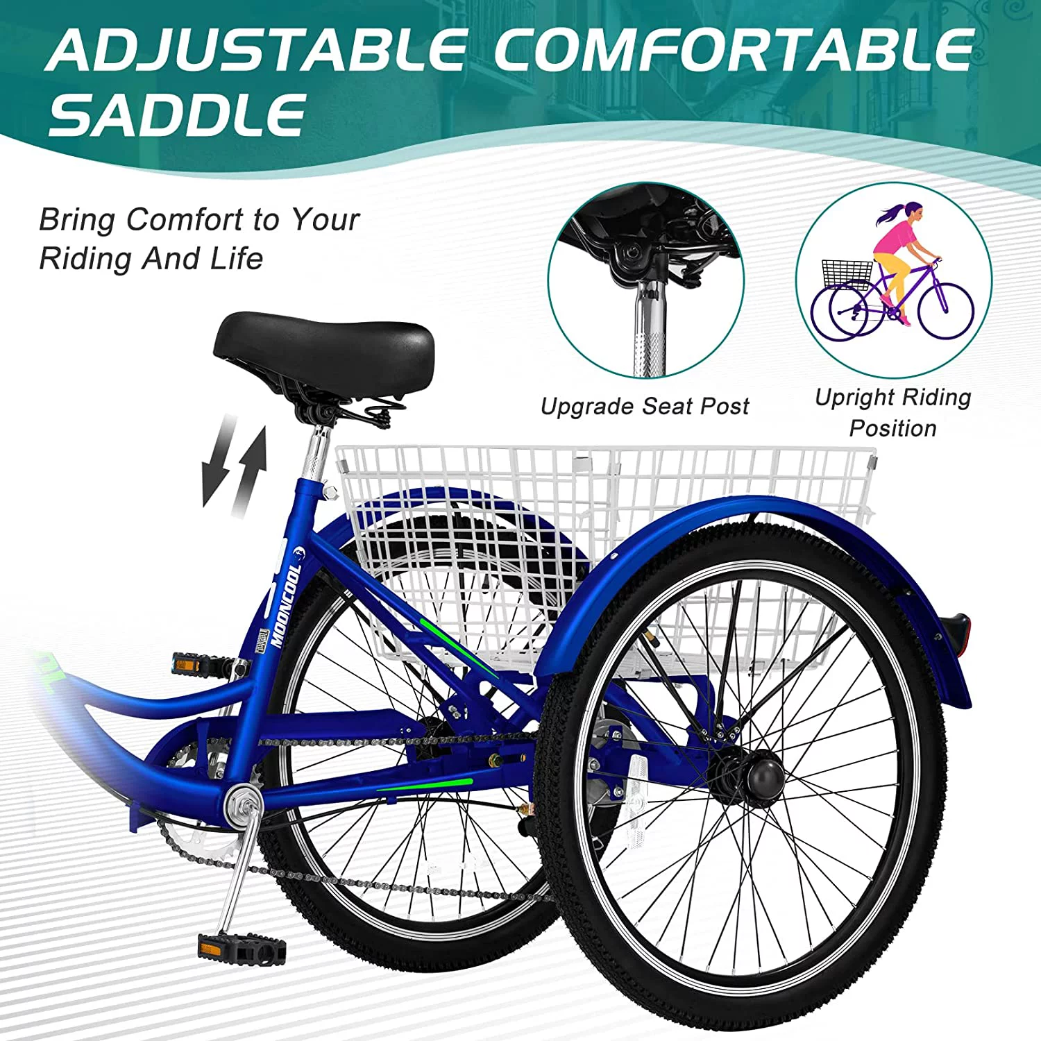 Docred Adult Tricycle 7 Speed 24 Inch Three Wheel Bike Cruiser Trike for Men/Women/Seniors - Womvr
