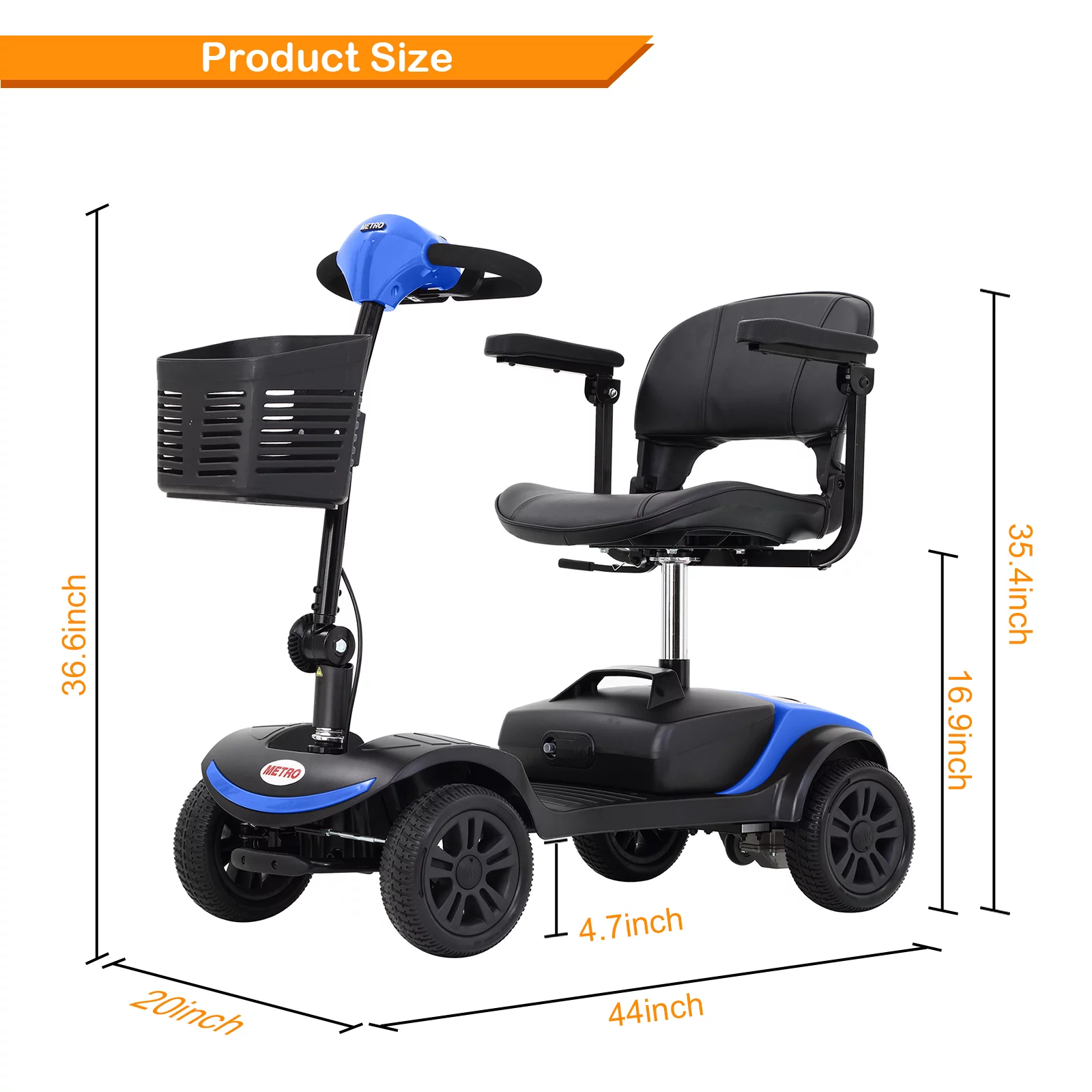 4 Wheels Folding Mobility Scooter for Seniors Adults with Baskets Blue - Womvr
