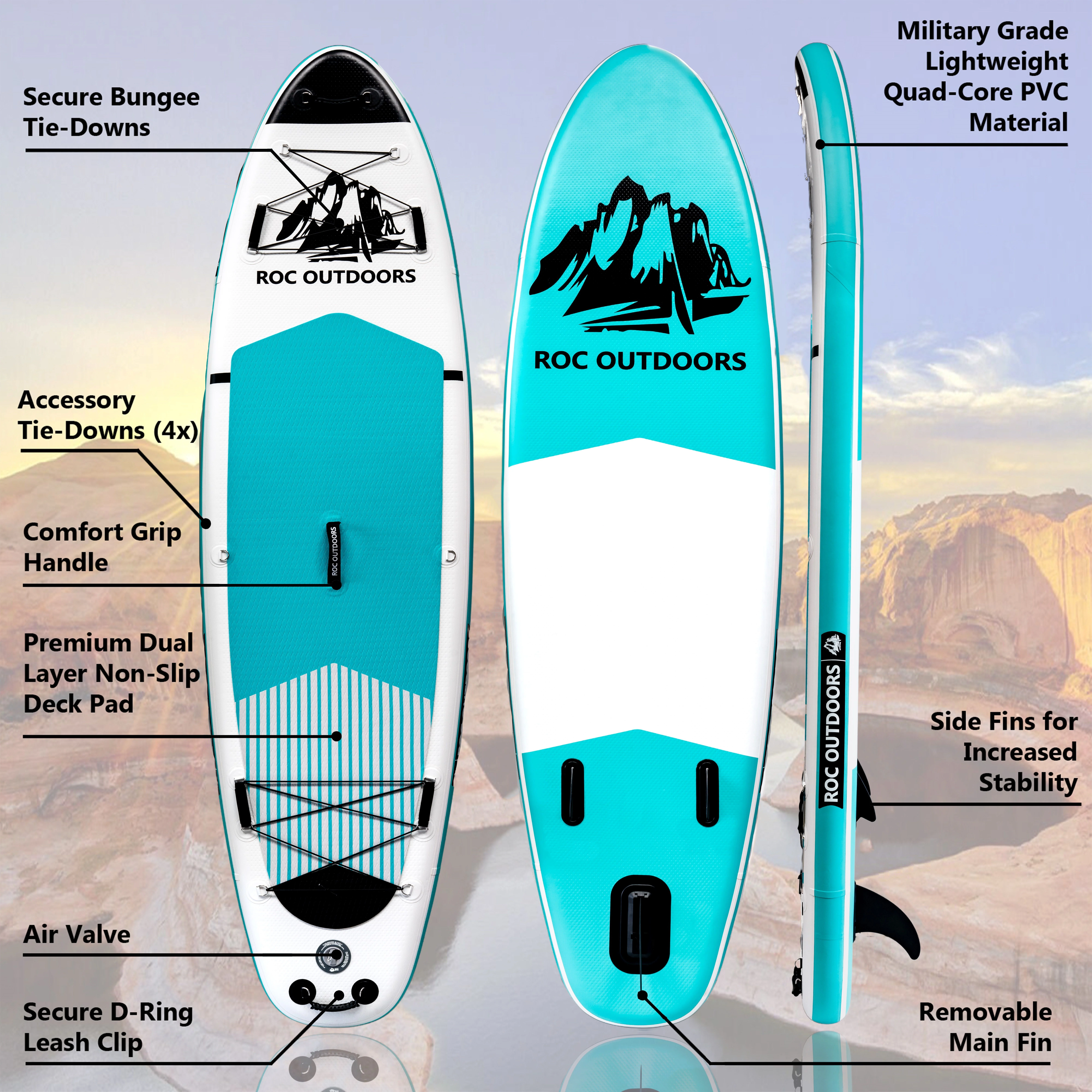 Roc Inflatable Stand Up Paddle Board with Premium sup Accessories & Backpack, Non-Slip Deck, Waterproof Bag, Leash, Paddle and Hand Pump - Womvr