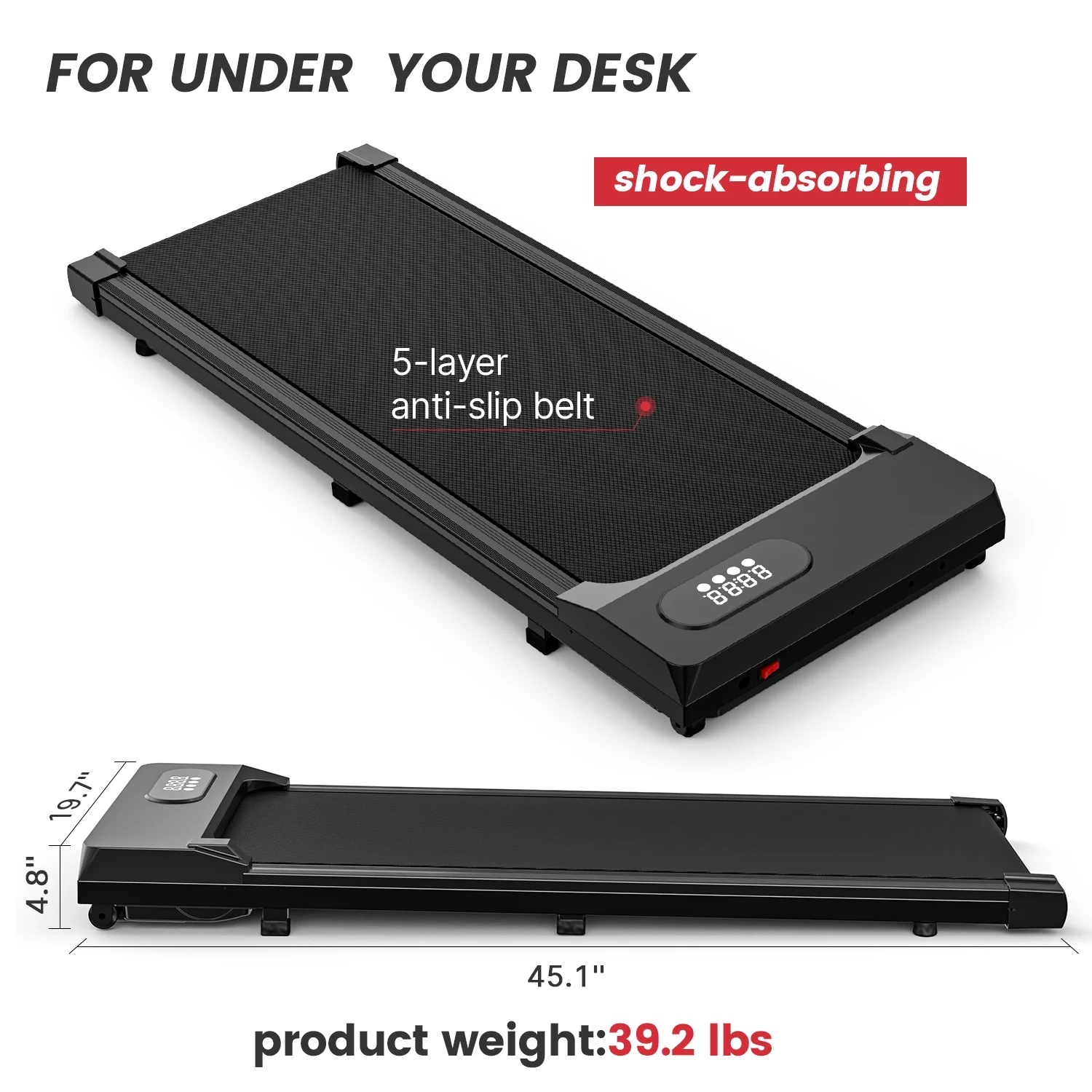 Bigzzia Walking Pad, 2 in 1 Under Desk Treadmill with Remote Control and LCD Display, Compact Treadmill for Home & Office, Silver - Womvr