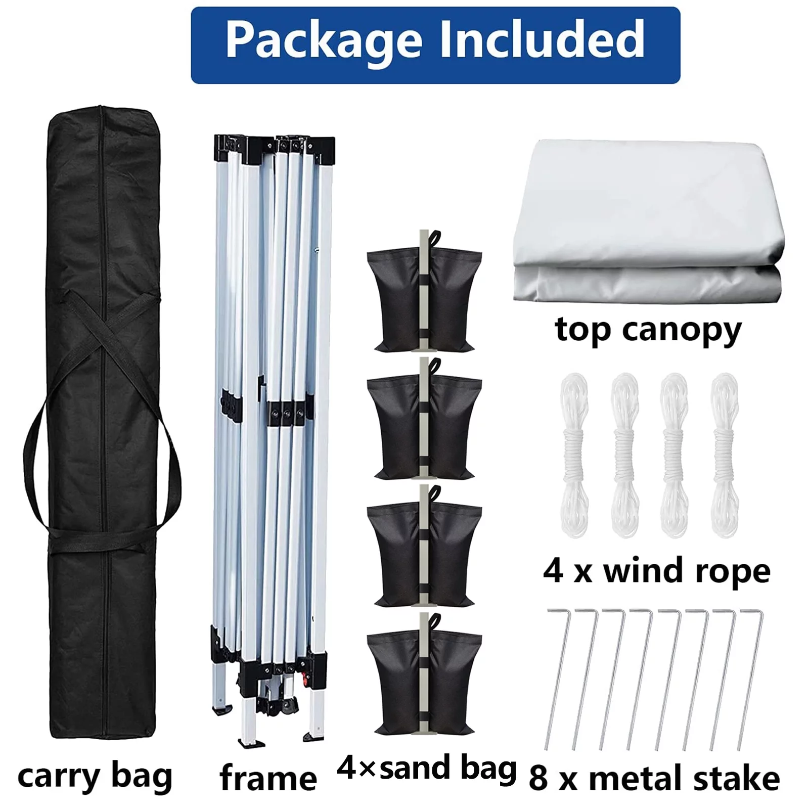 SUGIFT 10' x 10' Pop up Canopy Tent Instant Waterproof Folding Tent with 4 Sandbags, White - Womvr