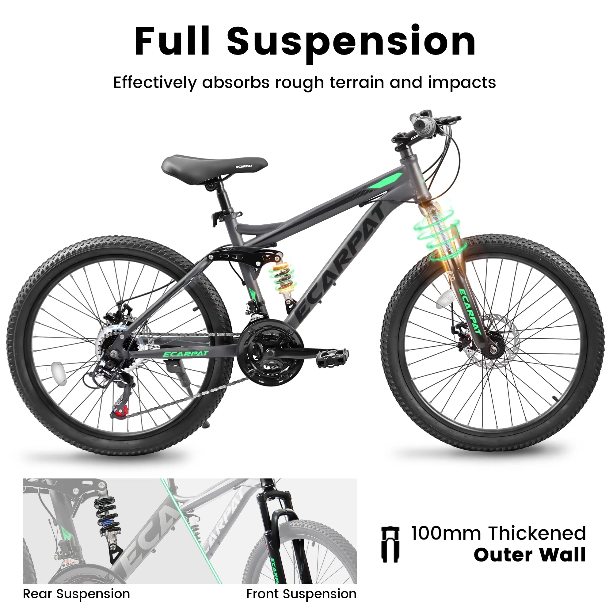 CHAMPIERRE 24 inch Mountain Bike for Men and Women, 21-Speed Adult Trail Bike for Young Boys Girls, Gray - Womvr