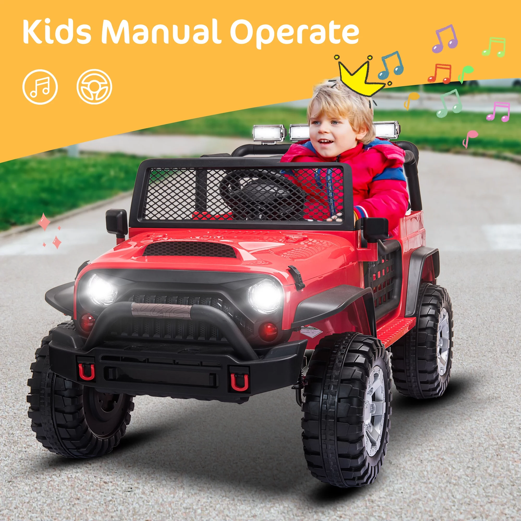 2 Seater Kids Ride on Truck with Remote Control, Music, 12V Children Electric Jeep Car - Womvr