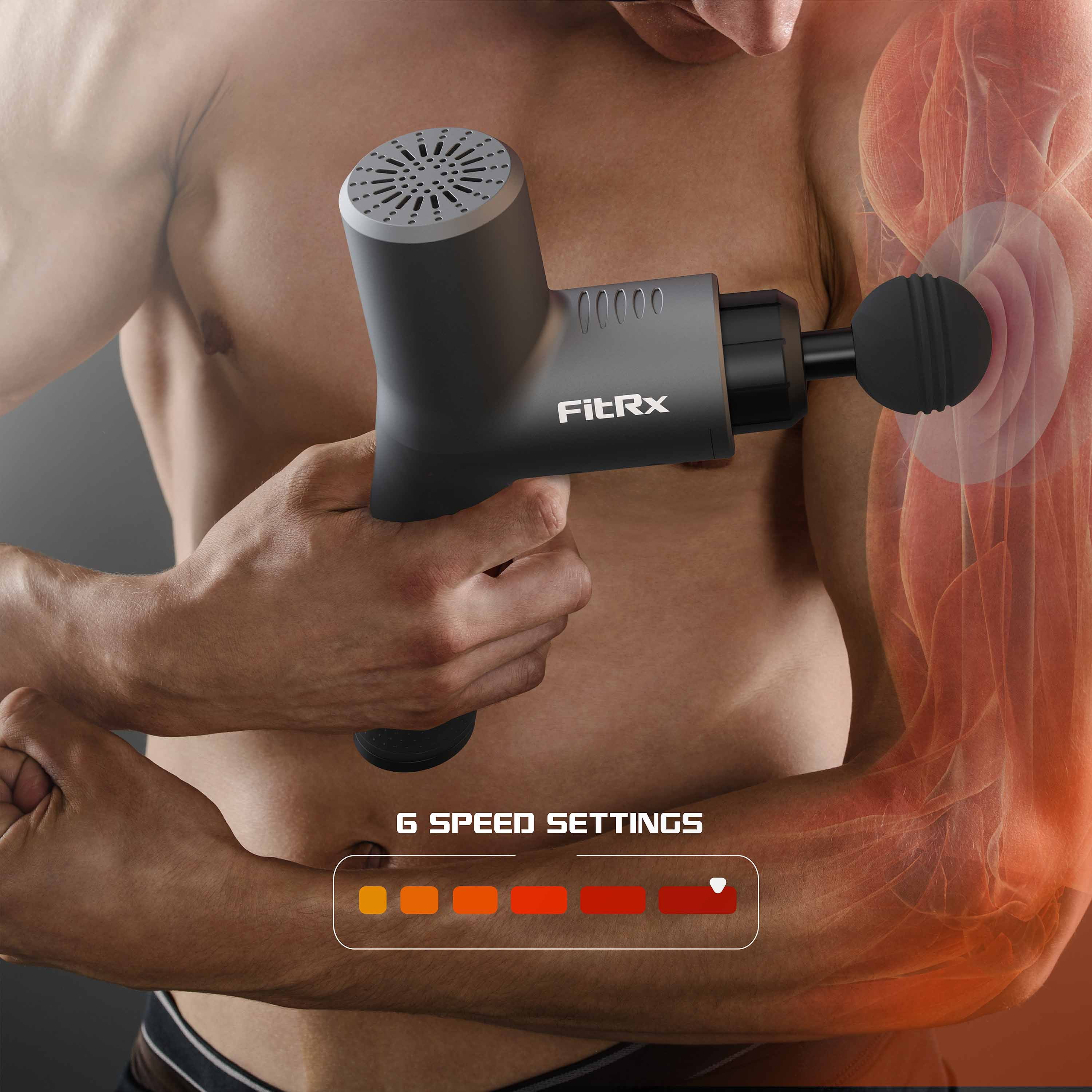 FitRx Neck and Back Massager, Handheld Percussion Massage Gun with Multiple Speeds and Attachments - Womvr