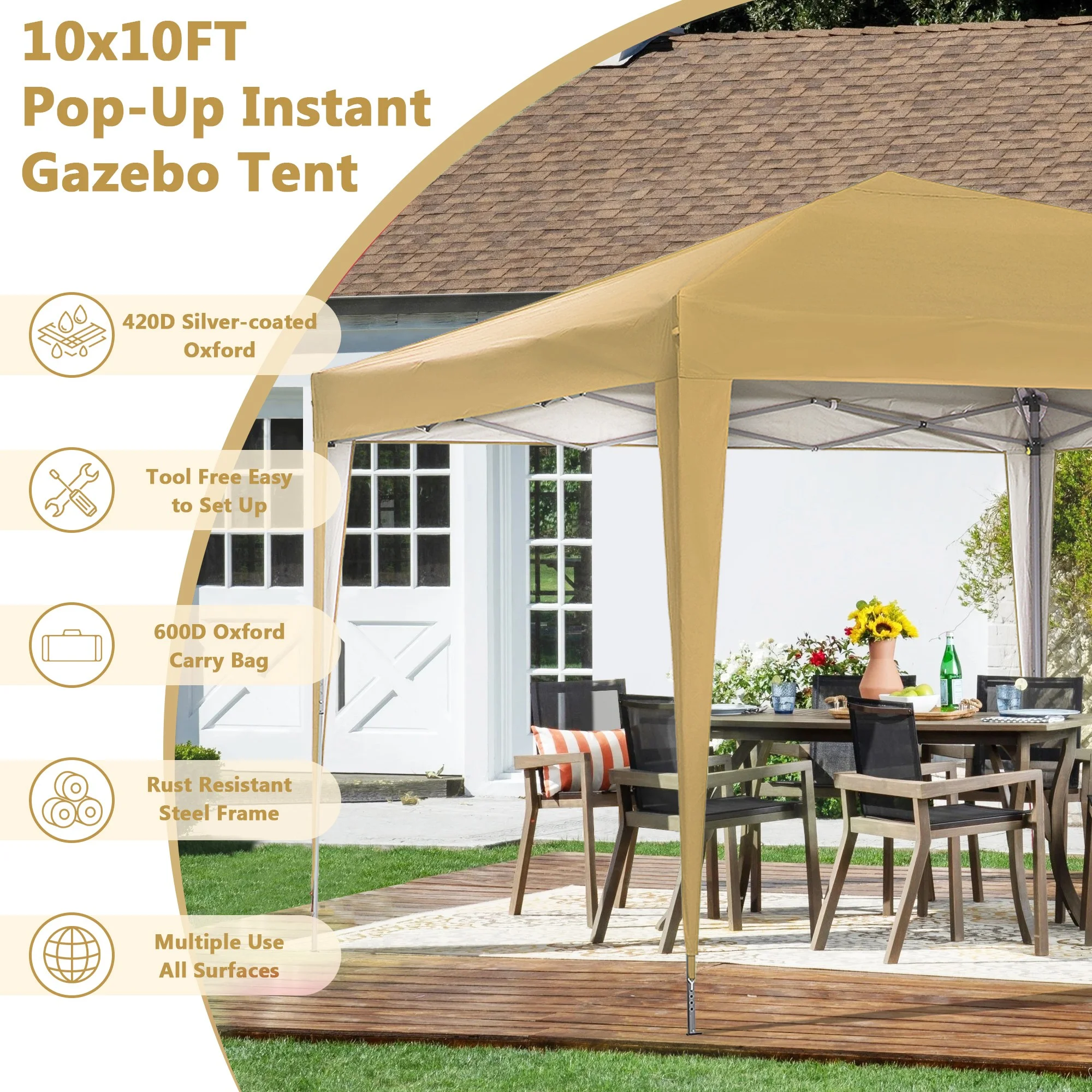 Outdoor Basics 10 ft x 10 ft Pop Up Canopy Tent with Carry Bag, Shade Canopy, Great for Picnic, Yard, Beach, Park, Camping, White - Womvr