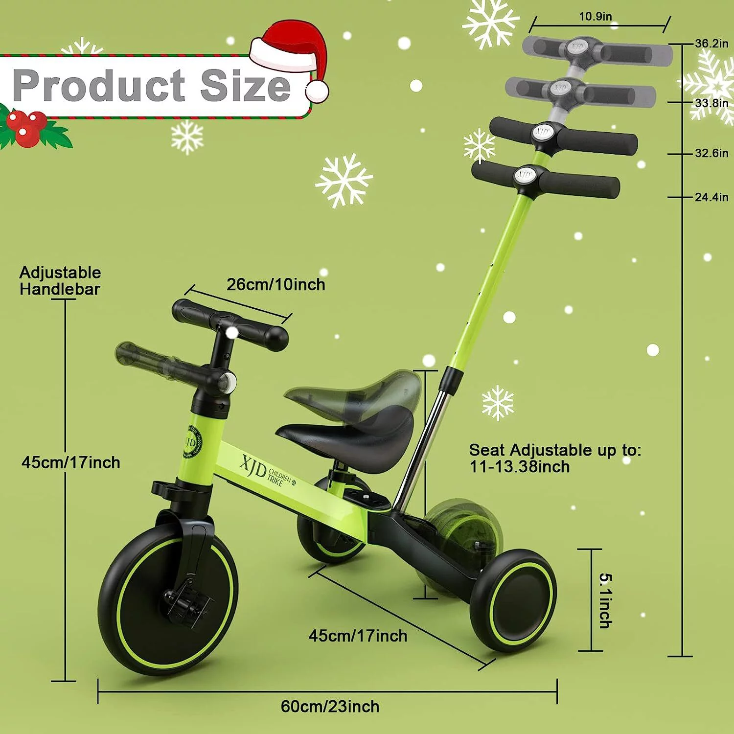 XJD 7 in 1 Toddler Tricycle with Push Handle,Toddler Bike for 1-3 Years Old Boy Girl, Toddler Push Tricycle, Baby Bike Balance Bike with Adjustable Seat Height and Removable Pedal - Womvr