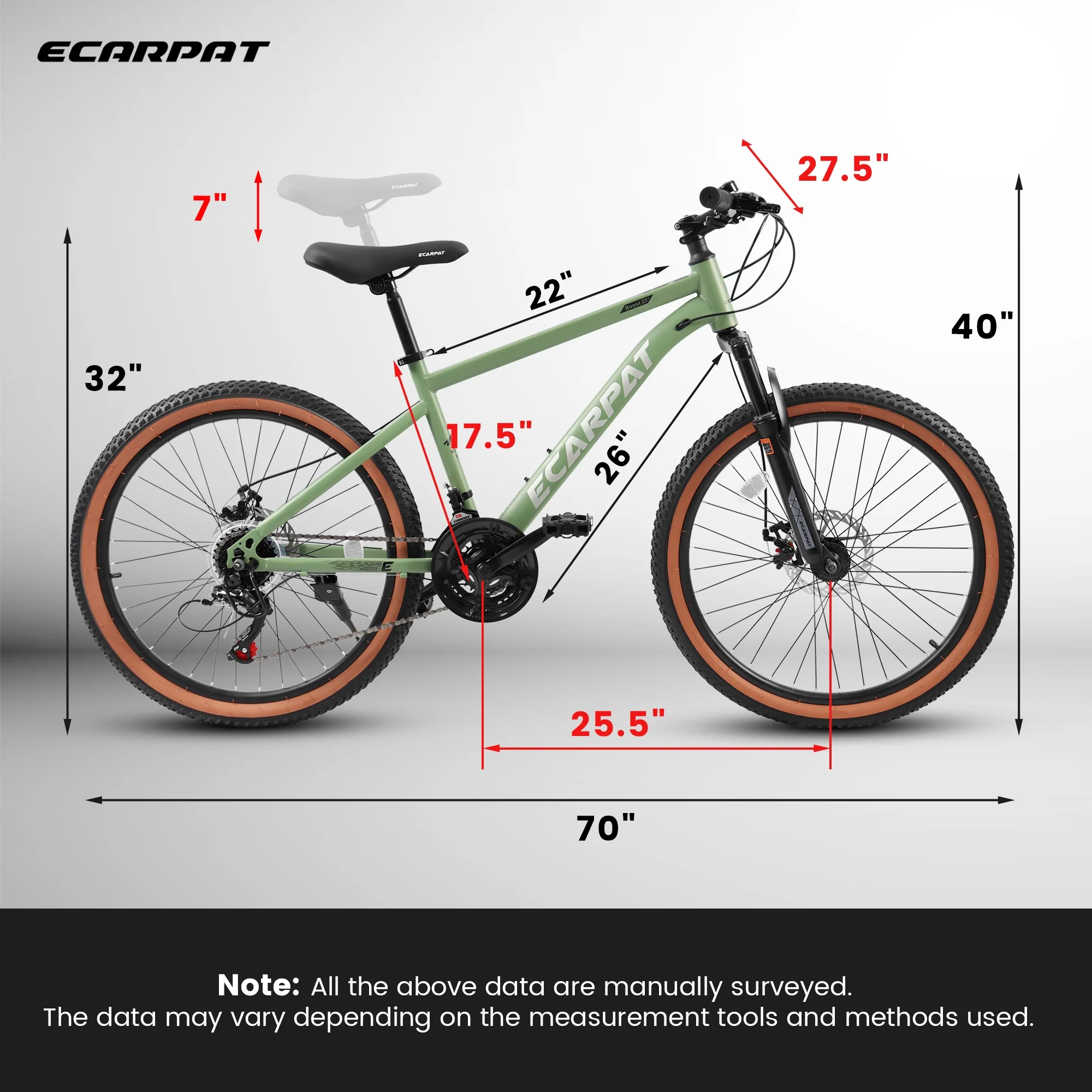 FFOMO 27.5 inch Mountain Bike, 21-Speed Commuter Bike, Disc Brakes, Thumb Shifter Front Fork Bicycles - Green - Womvr