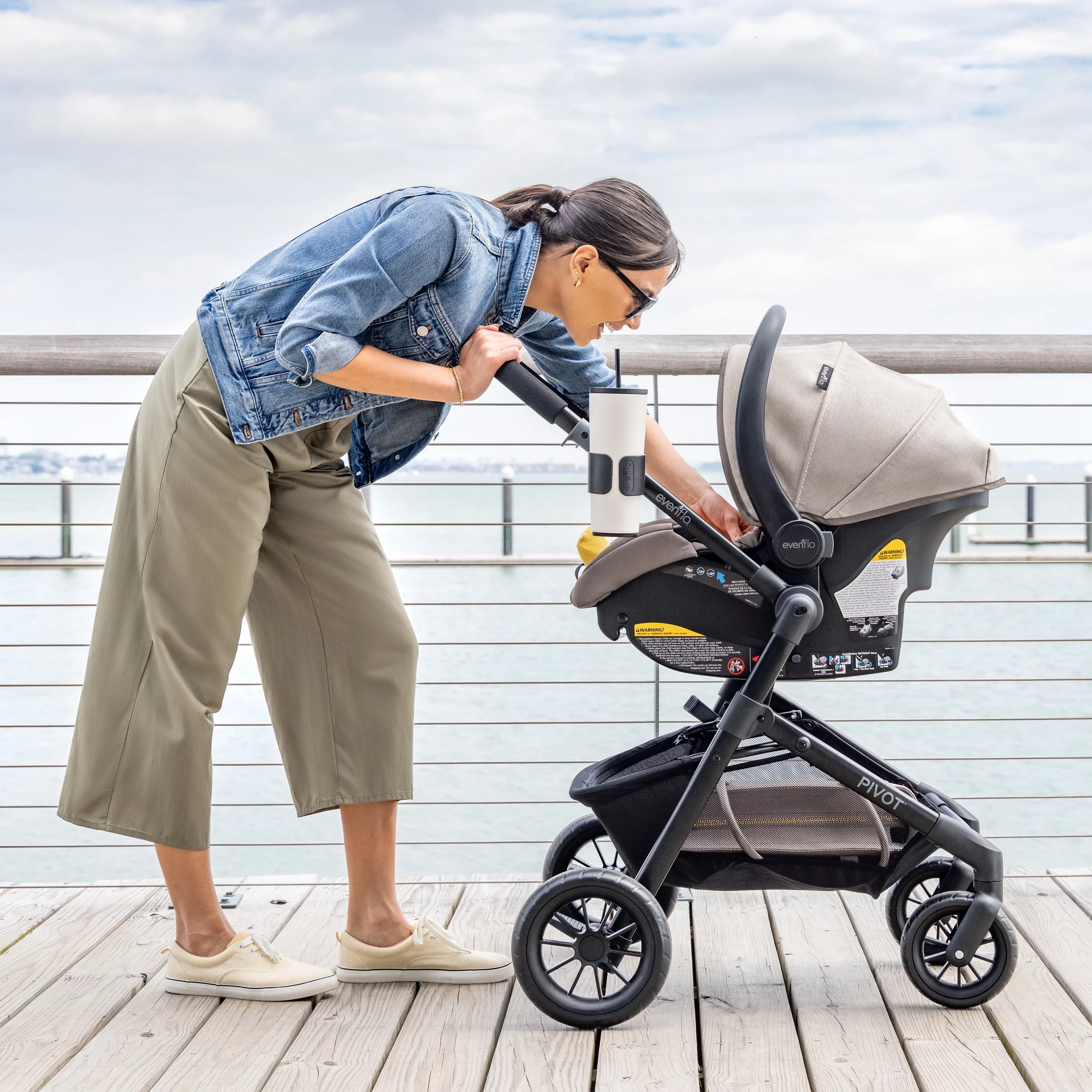 Pivot Modular Travel System with LiteMax Infant Car Seat with Anti-Rebound Bar (Casual Gray) - Womvr