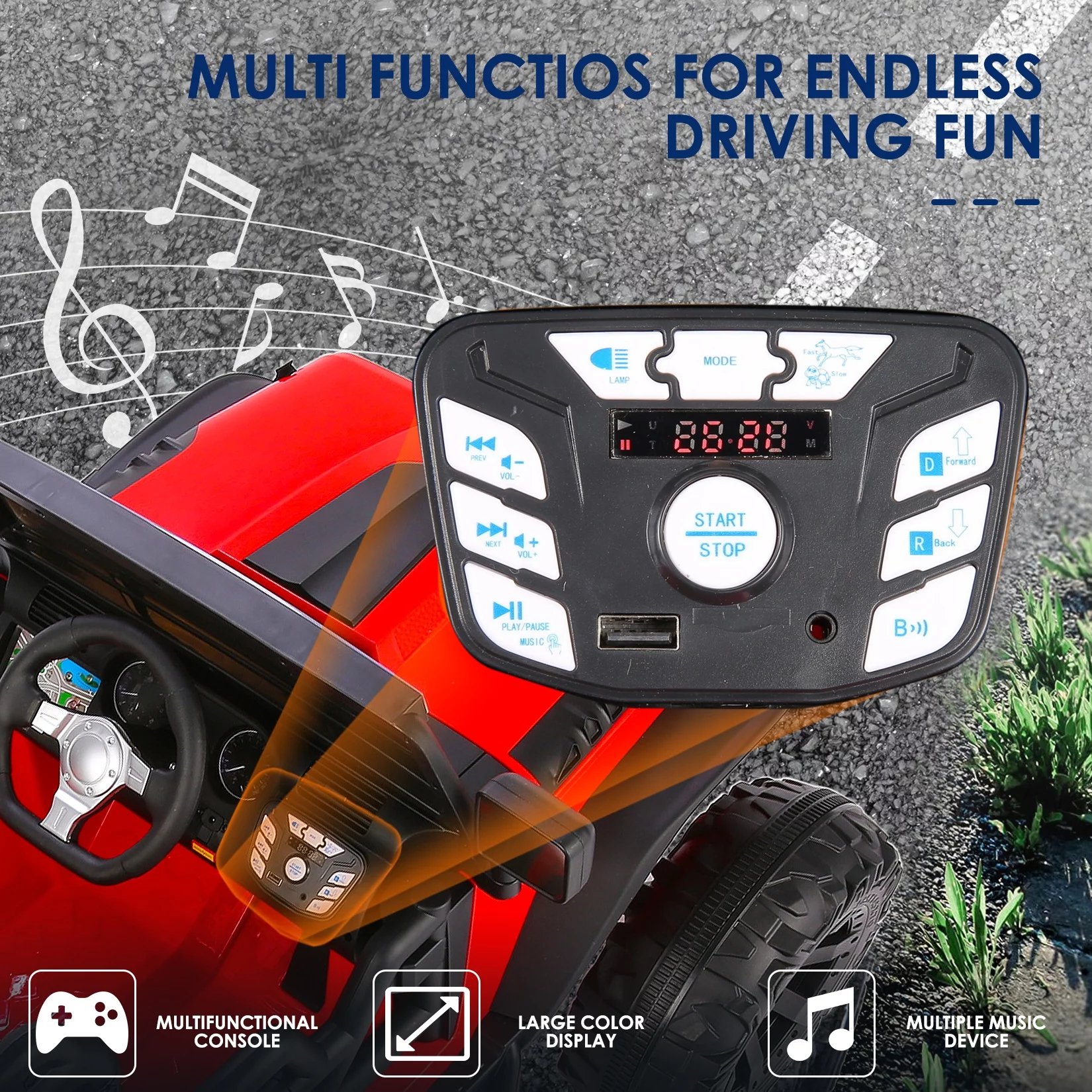 VIBESPARK Ride on Truck, 24V 9AH Electric Battery Powered Toy Car, 2 Seater Kids Ride on Car w/ Parent Remote Control, Full-Metal Suspension, Bluetooth Music, LED Light Control, Ride on Toys for Gift - Womvr