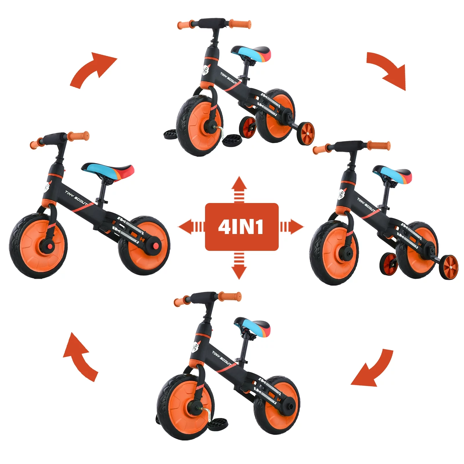 Ubravoo 4-in-1 Tiny Scout Balance Bike for Kids from 3 4 5 Years, Rear Double Rod,Blue - Womvr