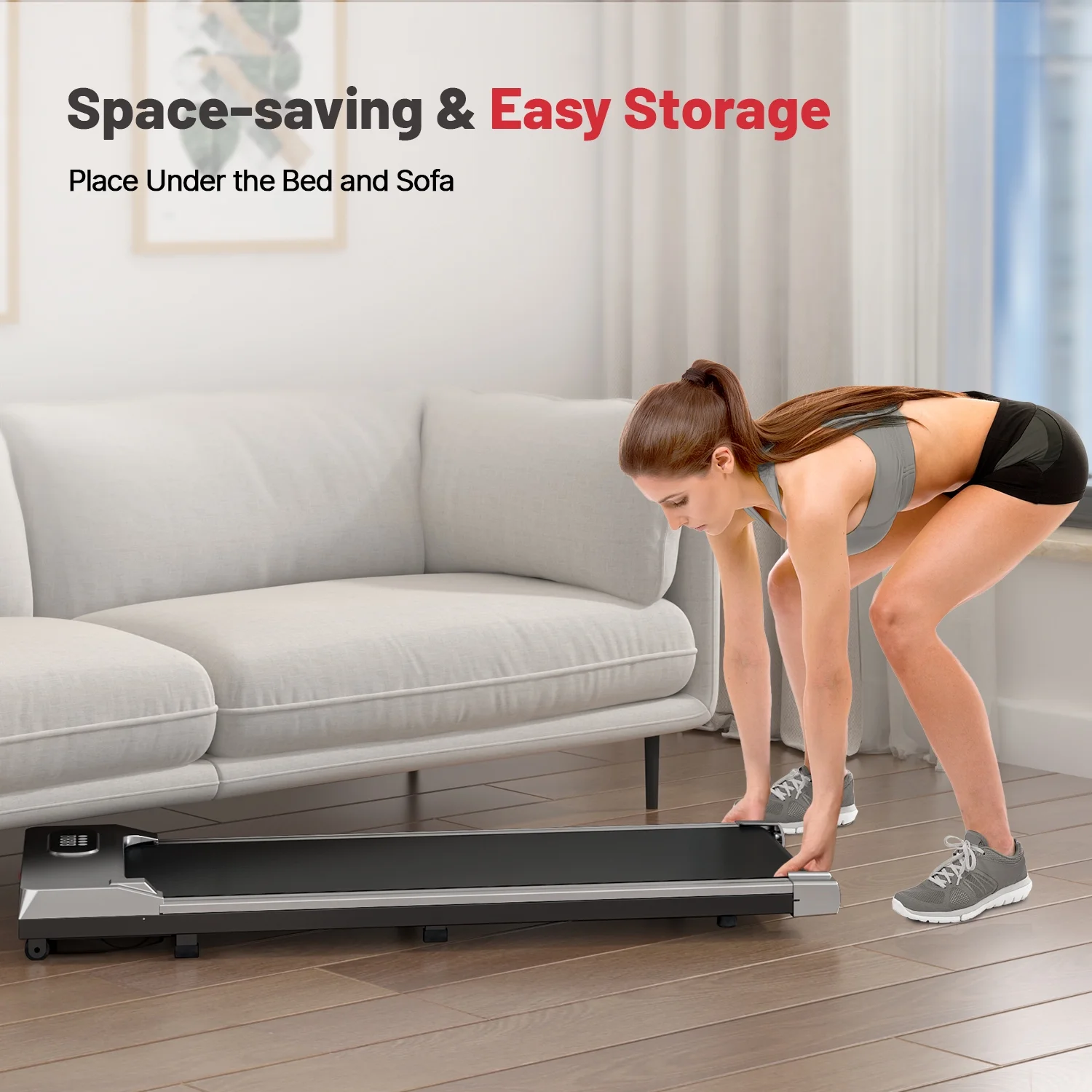 Bigzzia Walking Pad, 2 in 1 Under Desk Treadmill with Remote Control and LCD Display, Compact Treadmill for Home & Office, Silver - Womvr