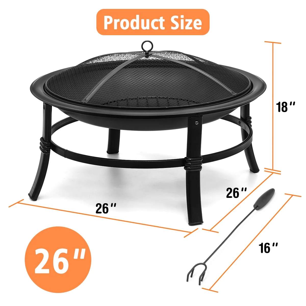 KingSo 22 inch Wood Burning Fire Pit for Camping Picnic Bonfire Patio Outside Backyard Garden Small Bonfire Pit Steel Firepit Bowl with Spark Screen, Log Grate, Poker - Womvr