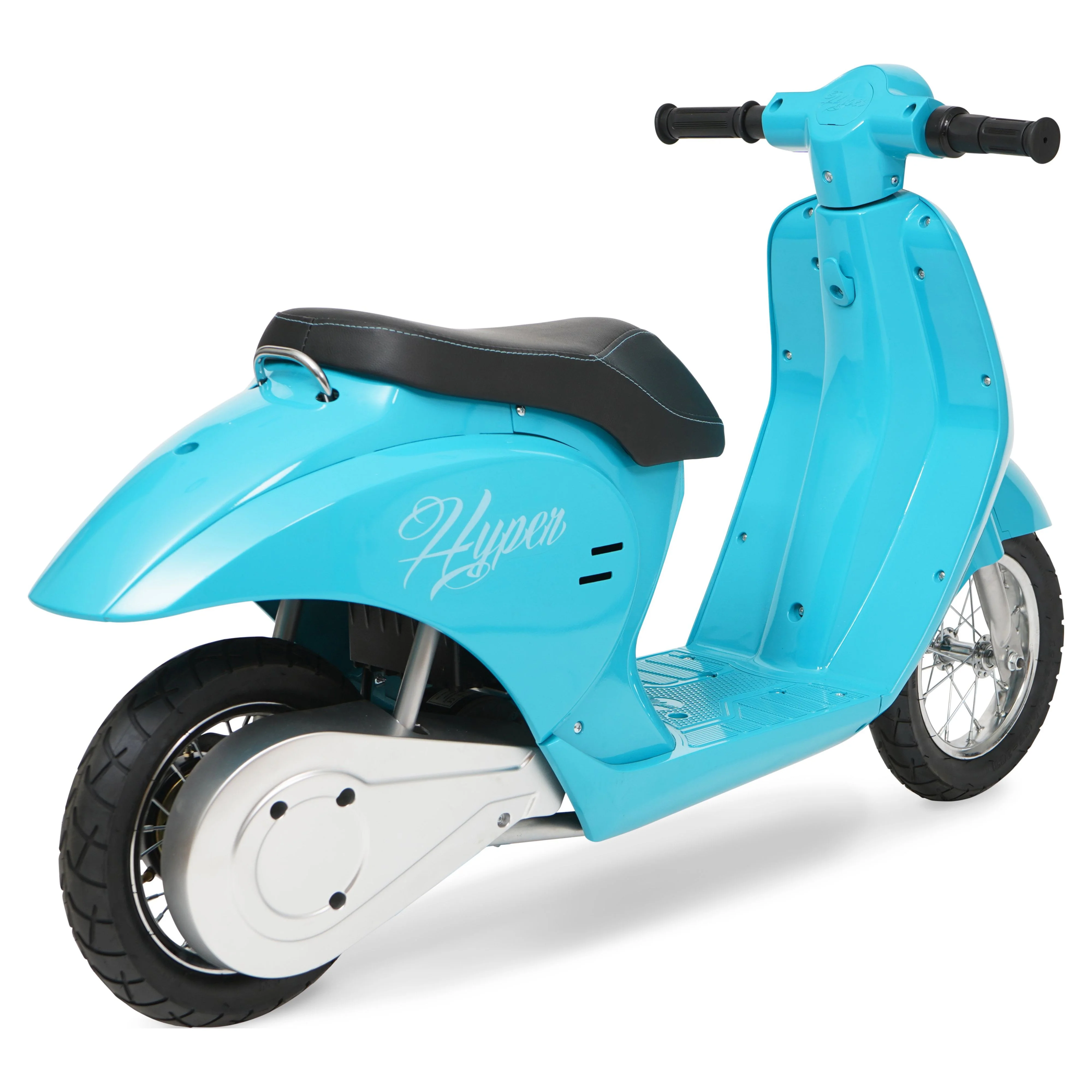 24 Volt Hyper Toys Retro Scooter, Silver, Battery Powered Electric Scooter with Easy Twist Throttle - Womvr
