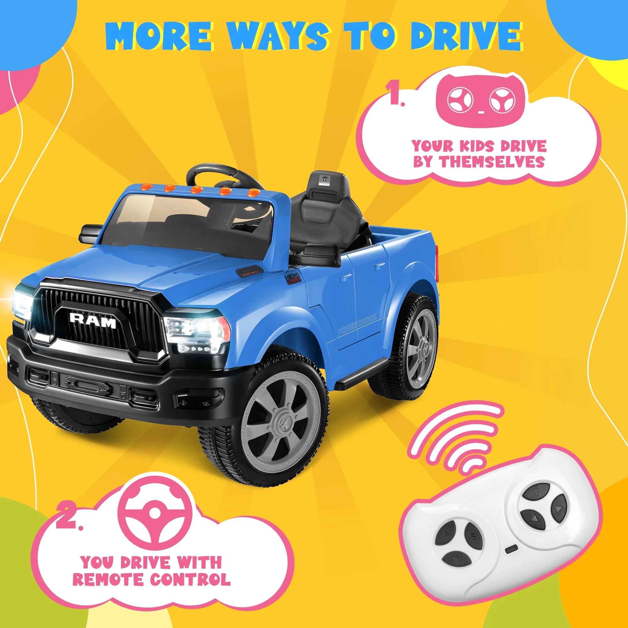 Dodge Ram Ride On Car for Kids, 12V Powered Ride On Truck Cars with Parents Remote Control,Dodge Electric Ride On Car for Boys Girls 3-5, Red - Womvr